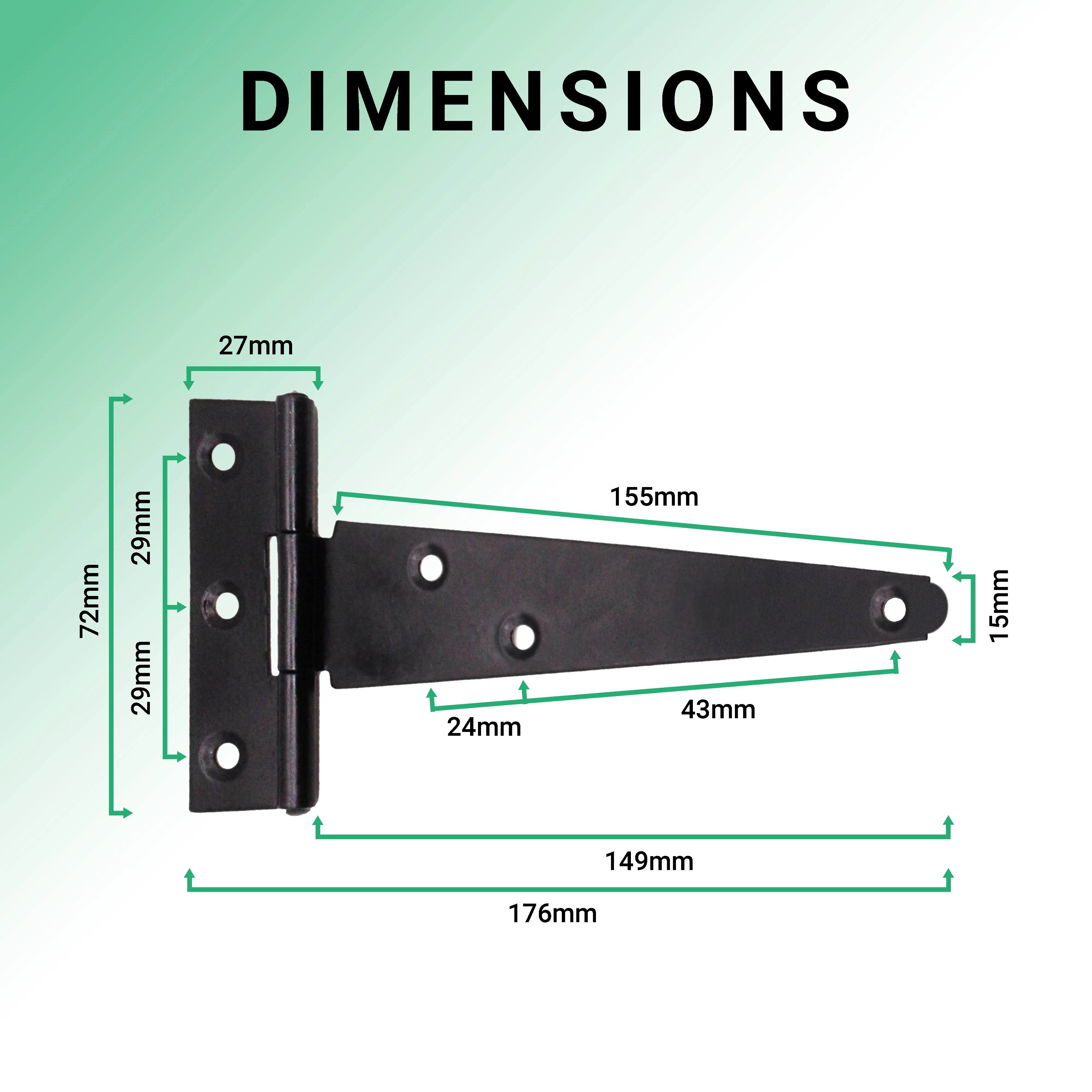 Light Duty Gate Tee Hinges - 152mm / 6 inch - Black - Pair - Image 3