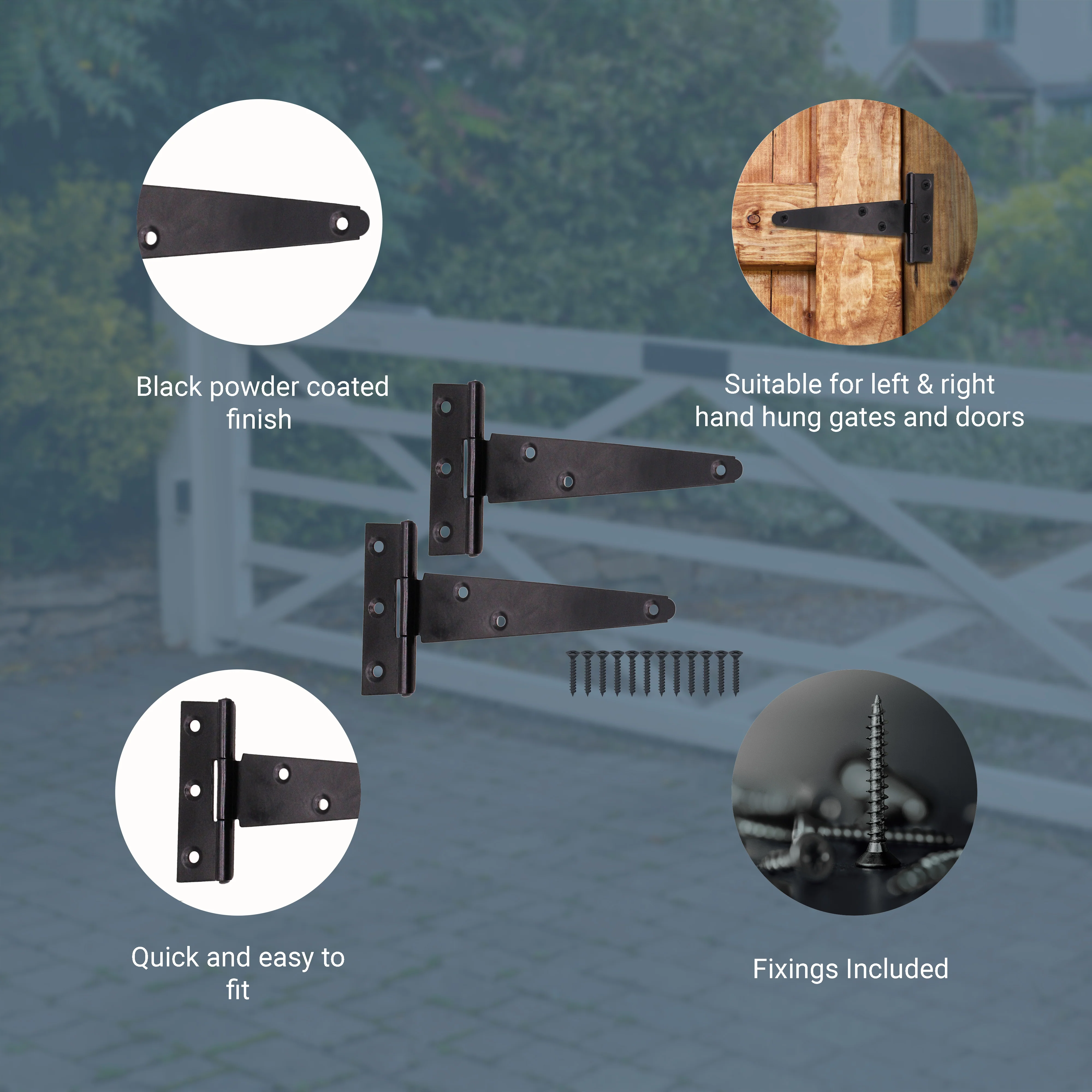 Light Duty Gate Tee Hinges - 152mm / 6 inch - Black - Pair - Image 4