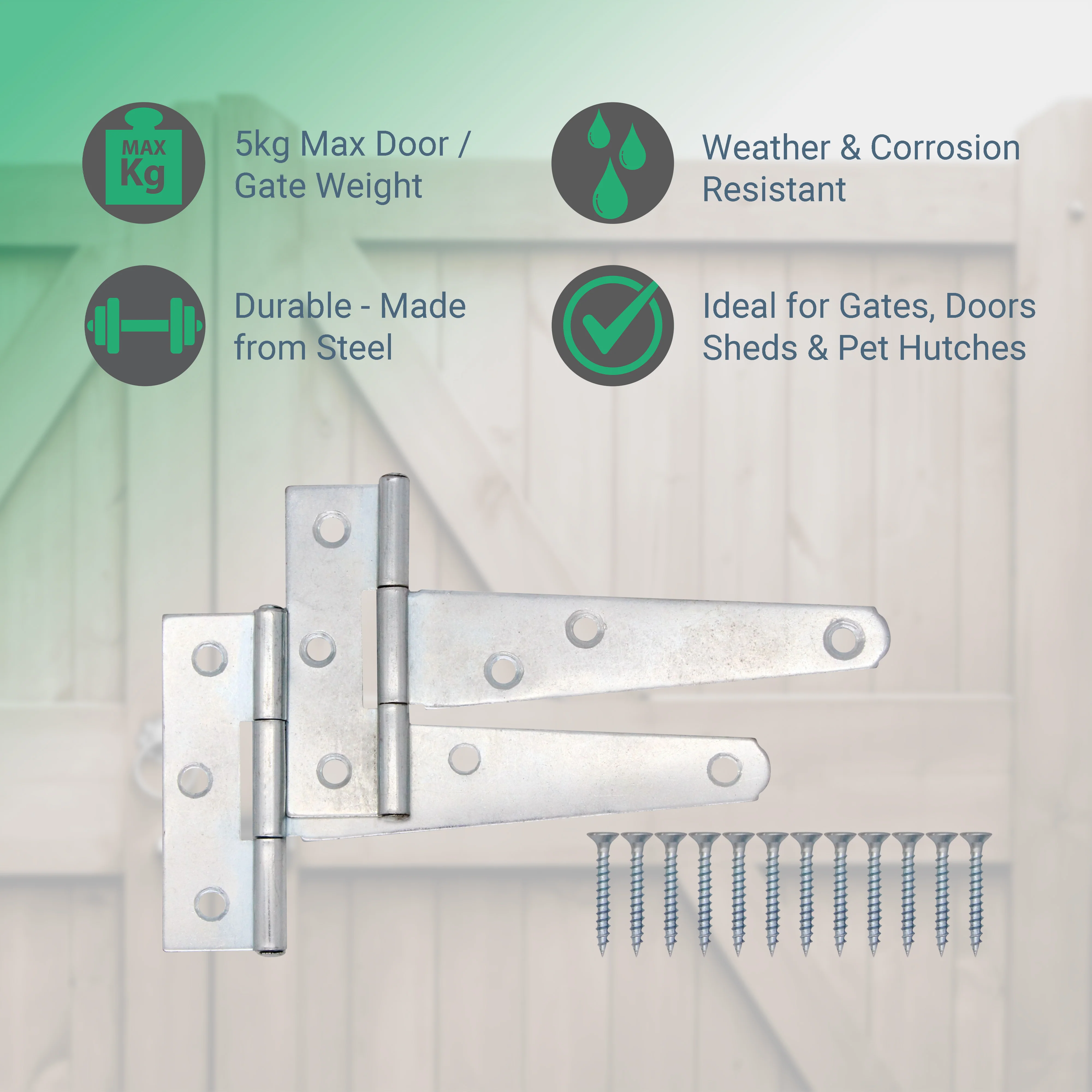 Light Duty Gate Tee Hinges - 152mm / 6 inch - Zinc - Pair - Image 2