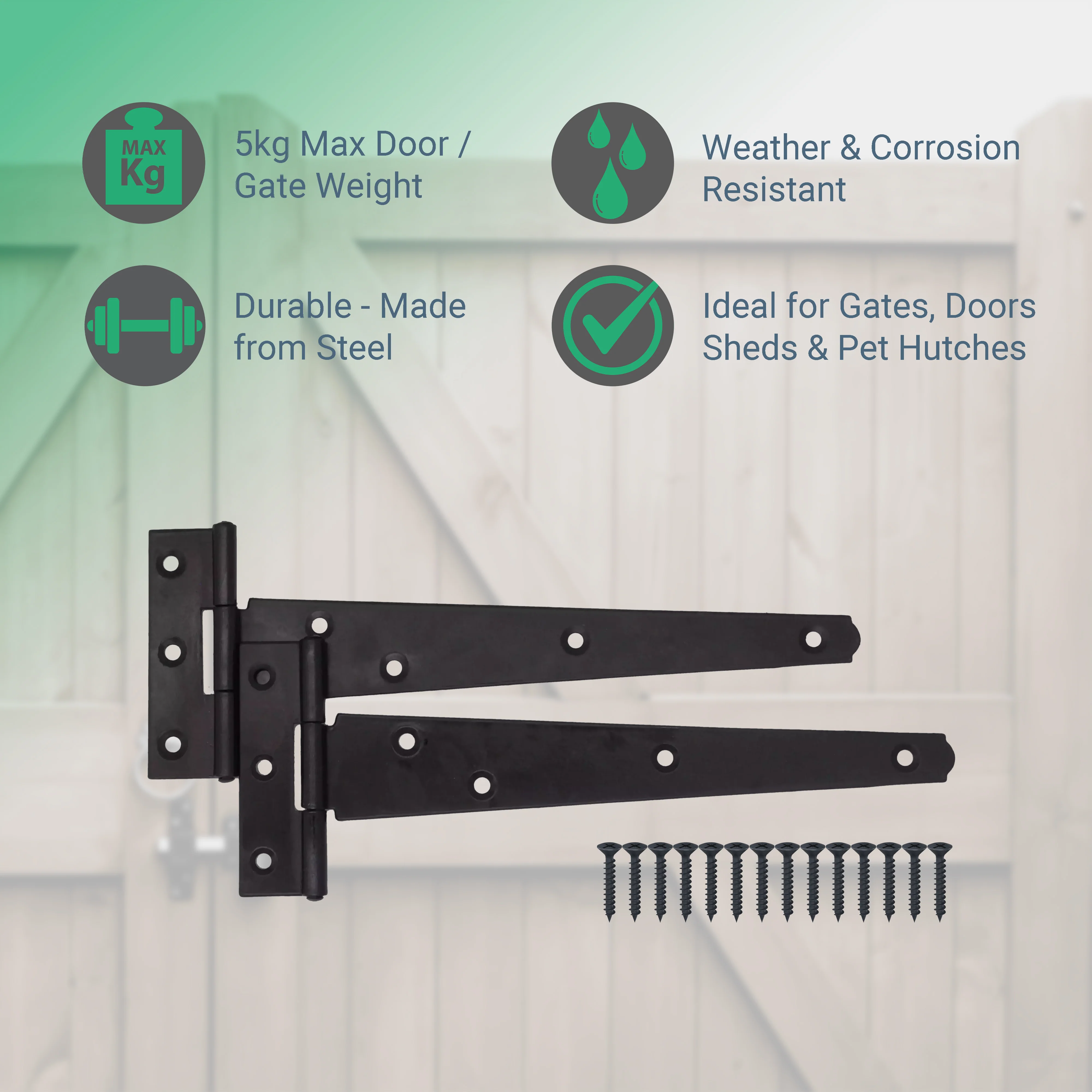 Light Duty Gate Tee Hinges - 203mm / 8 inch - Black - Pair - Image 2