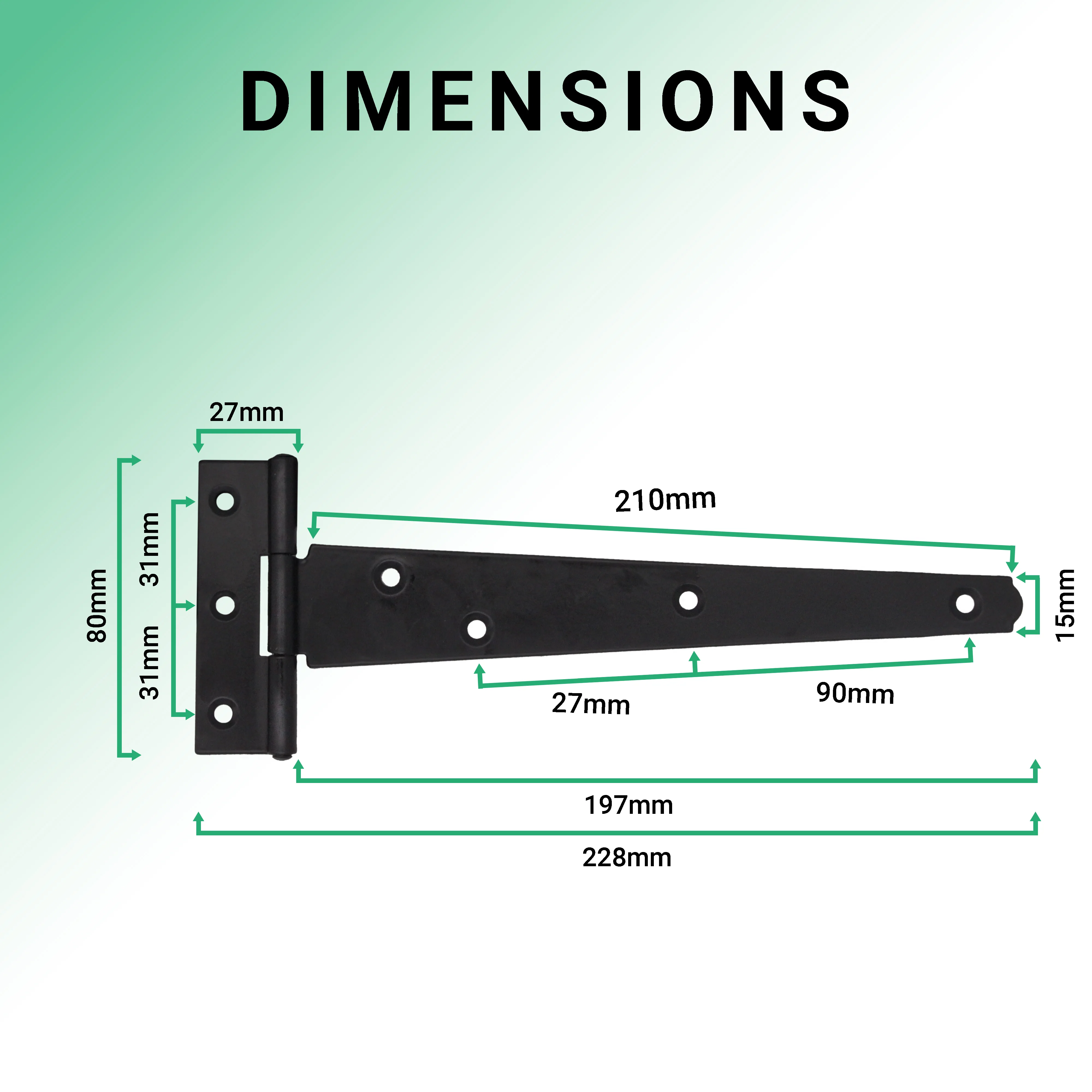 Light Duty Gate Tee Hinges - 203mm / 8 inch - Black - Pair - Image 3