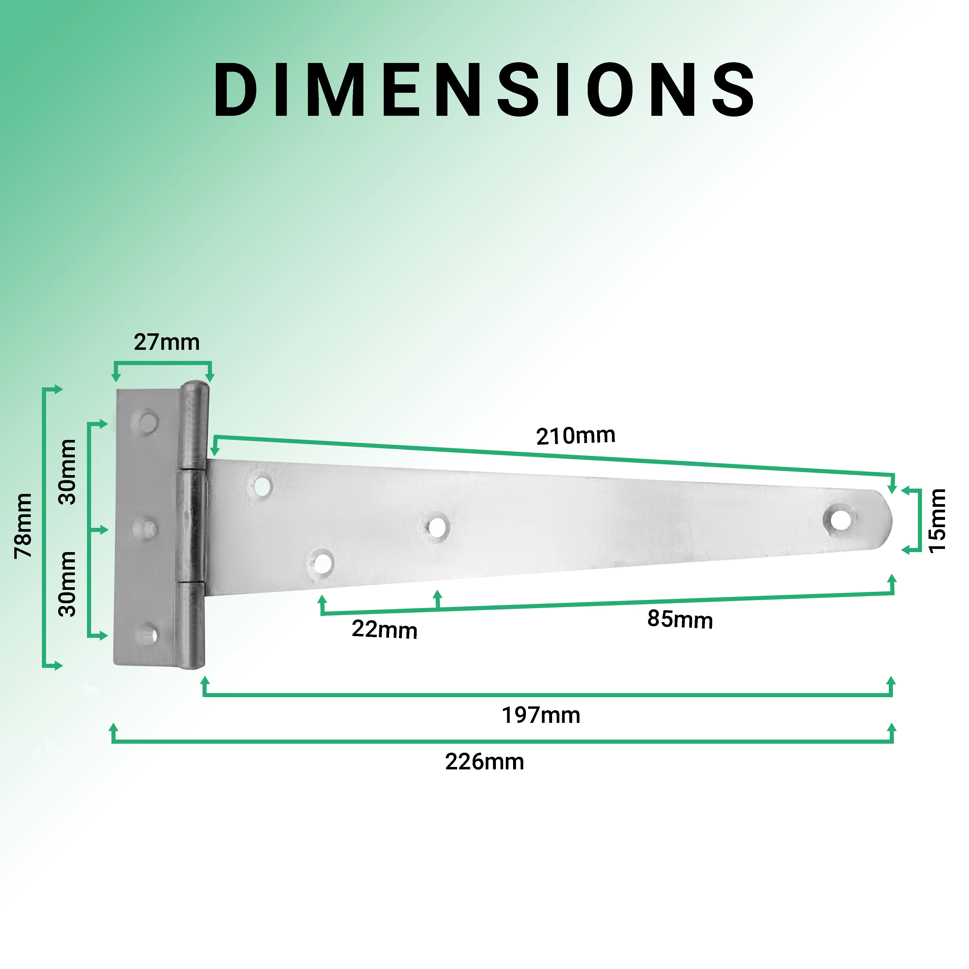 Light Duty Gate Tee Hinges - 203mm / 8 inch - Zinc - Pair - Image 3