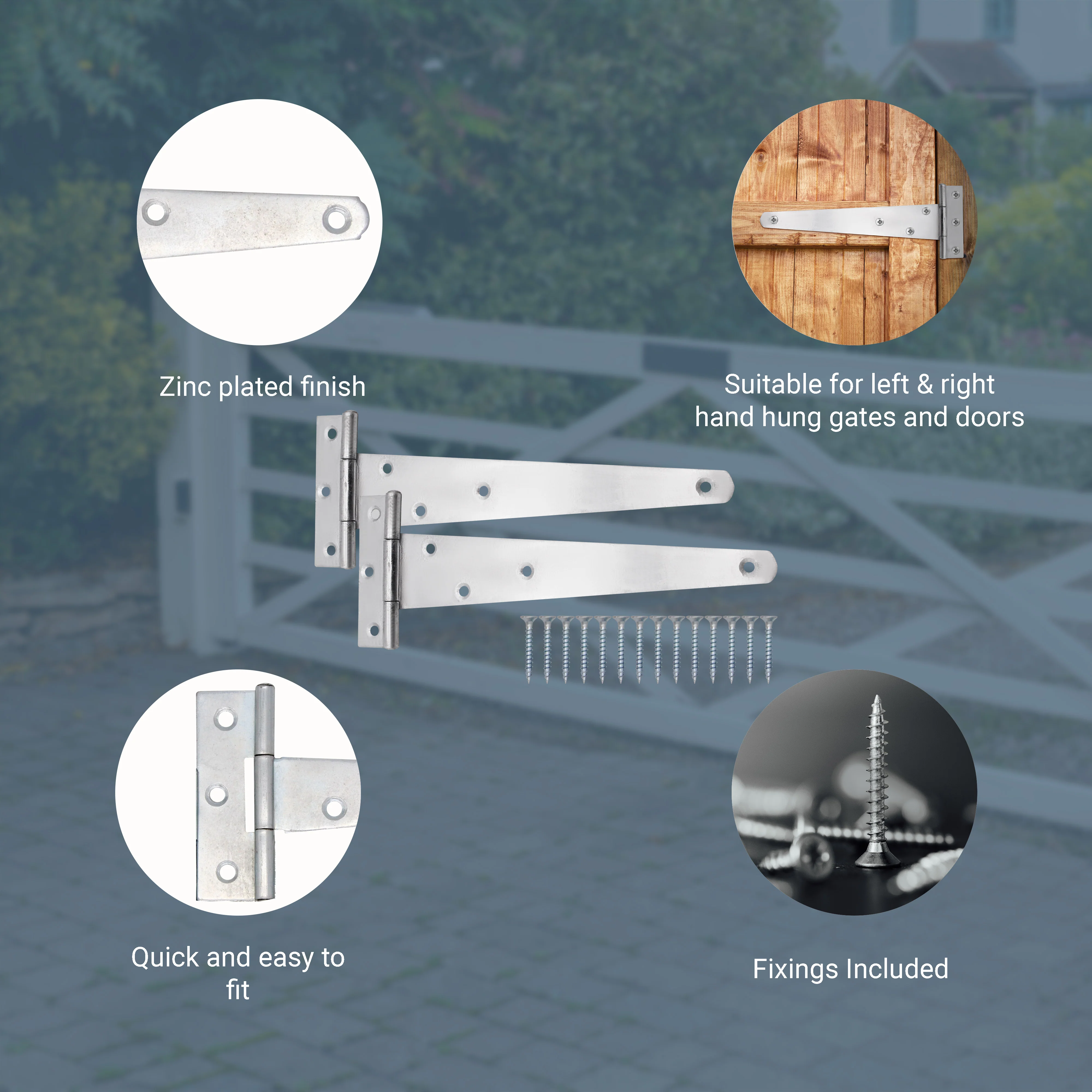 Light Duty Gate Tee Hinges - 203mm / 8 inch - Zinc - Pair - Image 4