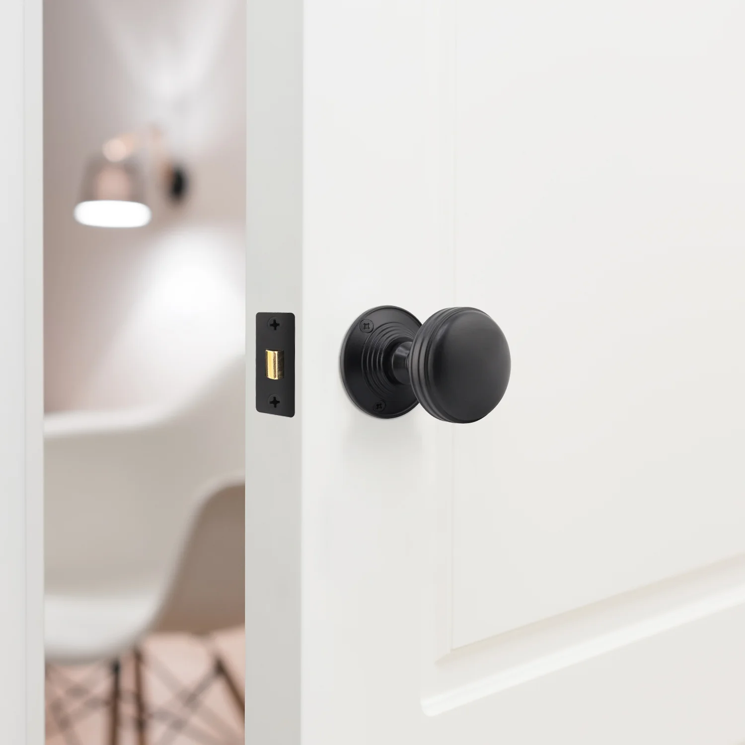 Victorian Ringed Black Mortice Door Knob Kit - 76mm Latch - 76mm Hinges - Image 5