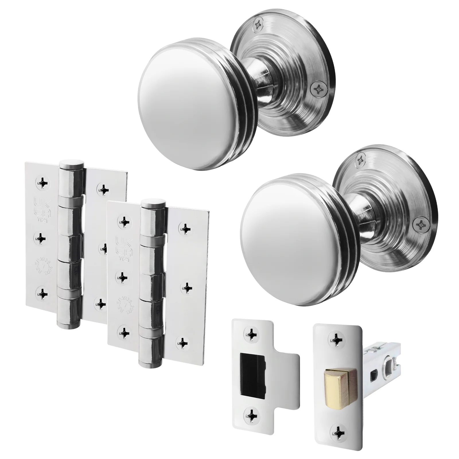 Victorian Ringed Polished Chrome Mortice Door Knob Kit - 76mm Latch