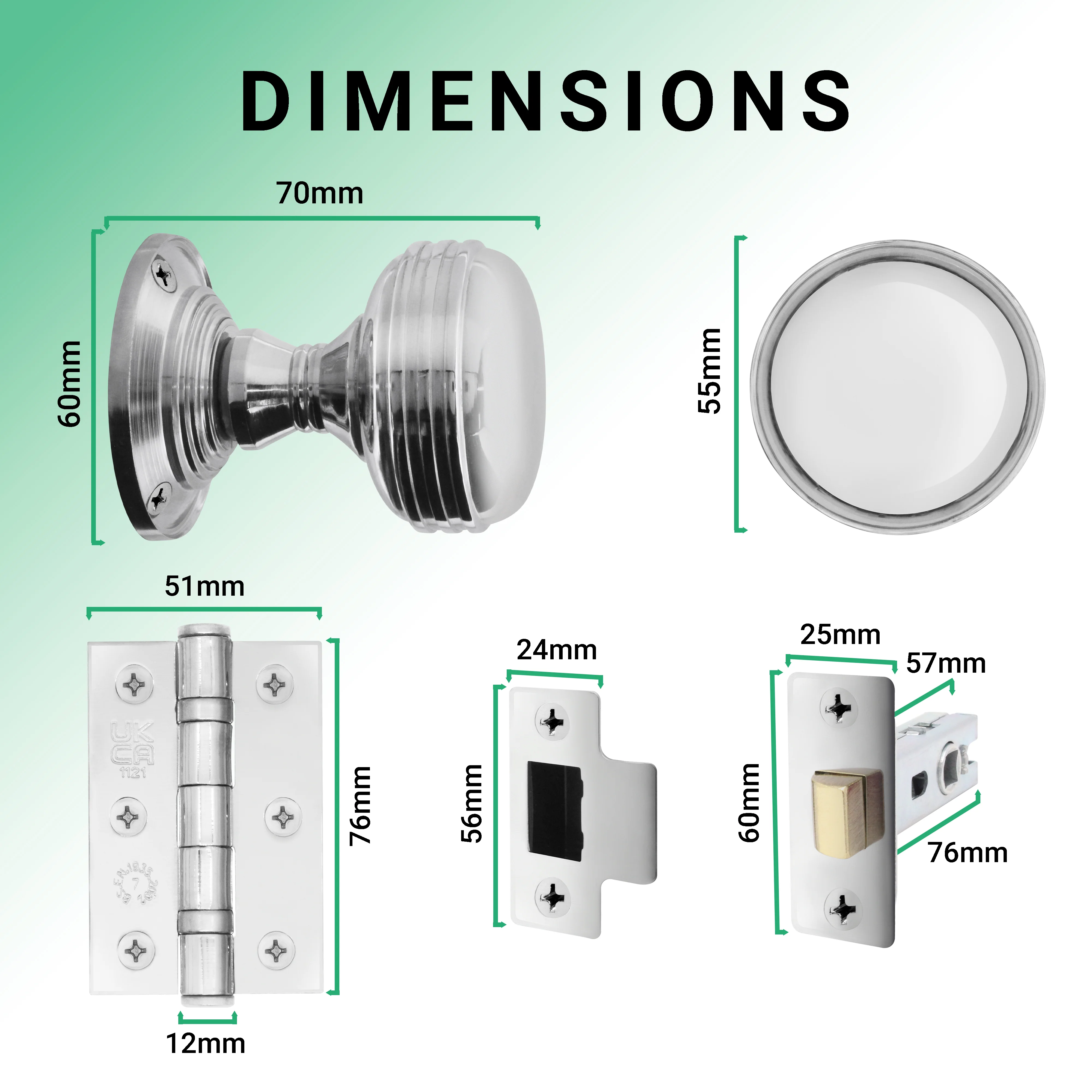Victorian Ringed Polished Chrome Mortice Door Knob Kit - 76mm Latch - Image 3