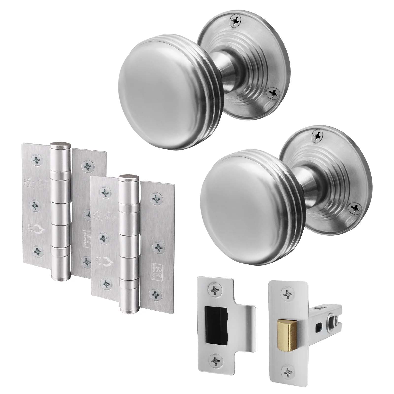 Victorian Ringed Satin Chrome Mortice Door Knob Kit - 76mm Latch - 76mm Hinges