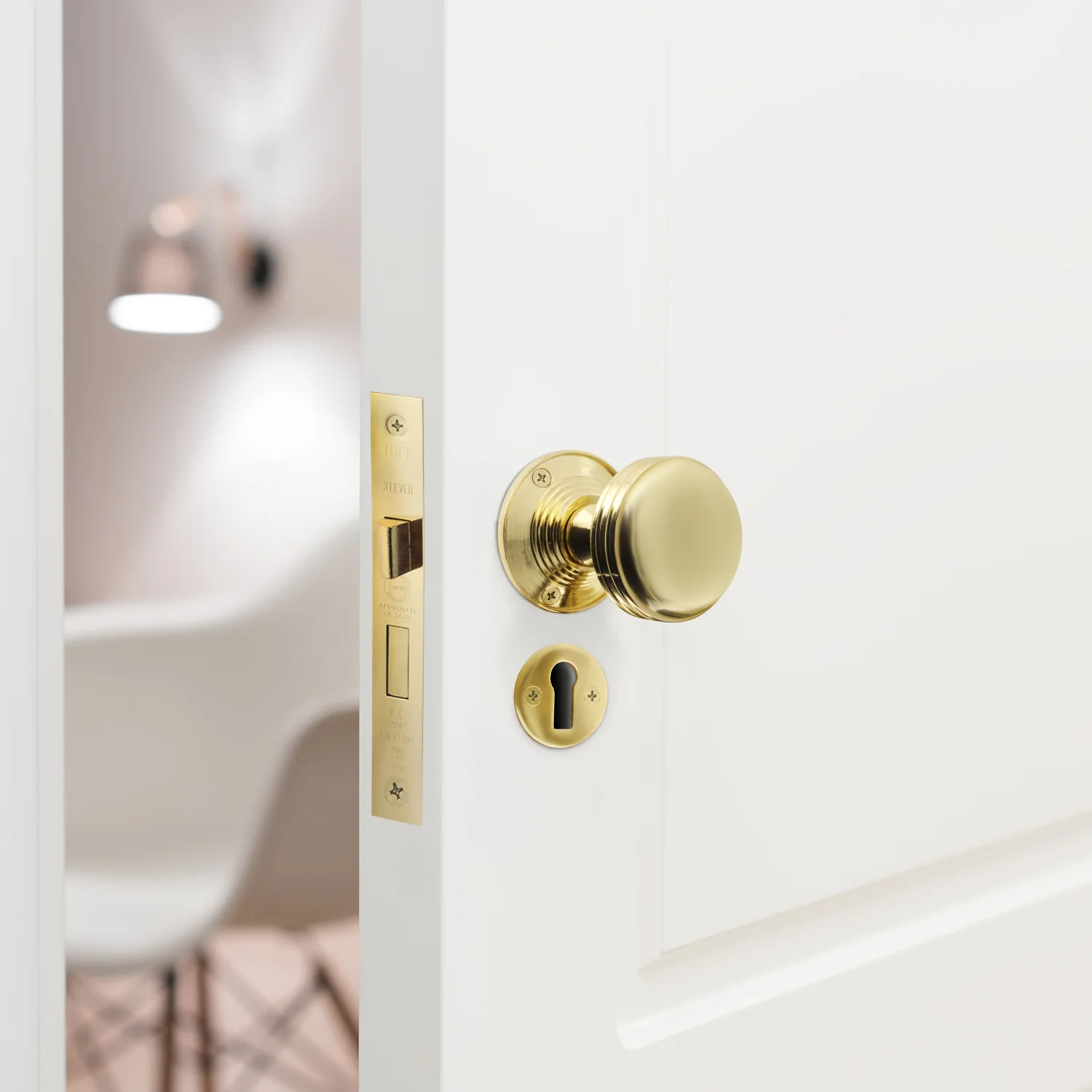 Victorian Ringed Polished Brass Mortice Door Knob Kit - 80mm Sashlock - Image 5