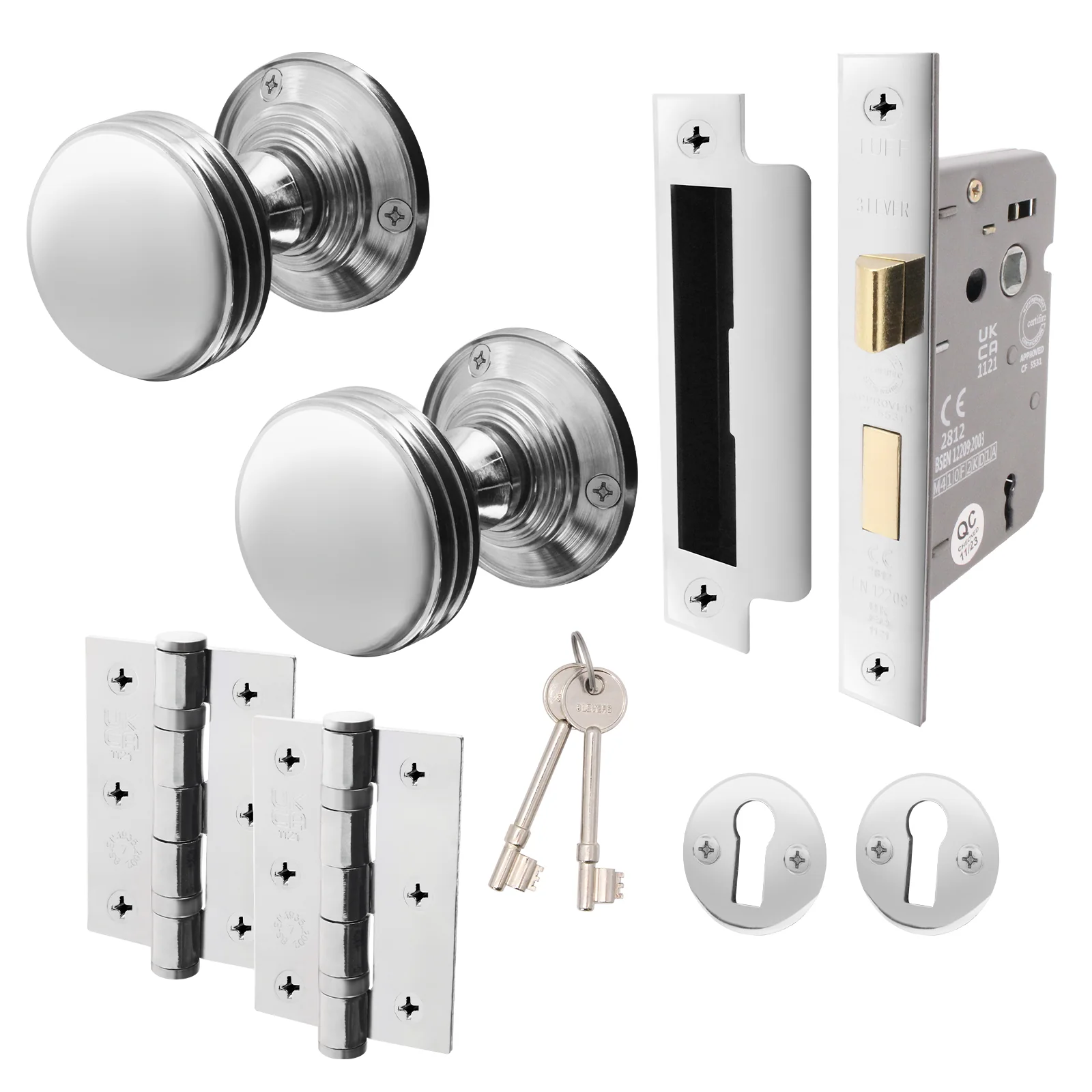 Victorian Ringed Polished Chrome Mortice Door Knob Kit - 80mm Sashlock