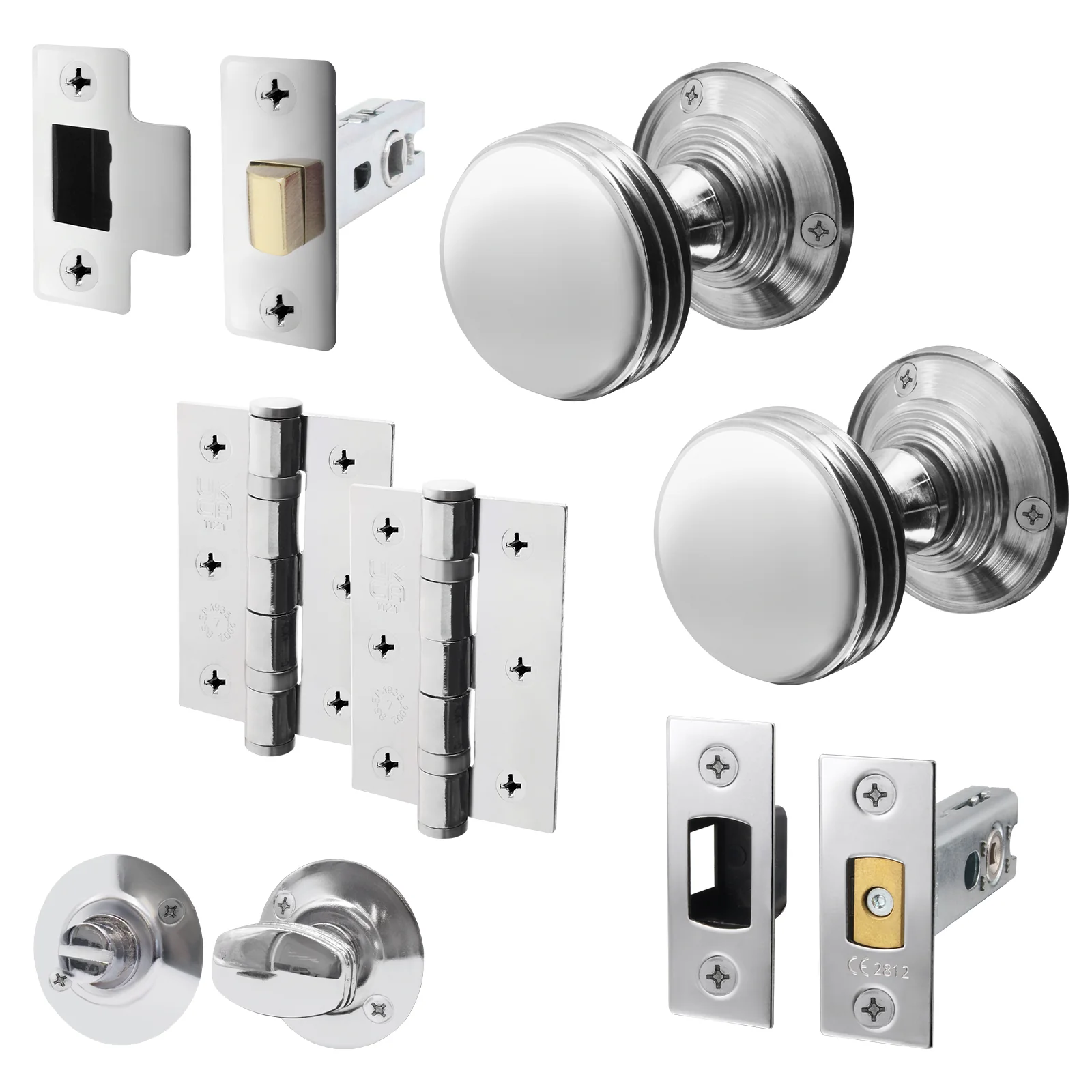 Victorian Ringed Polished Chrome Mortice Door Knob Kit - 76mm Bathroom Deadbolt