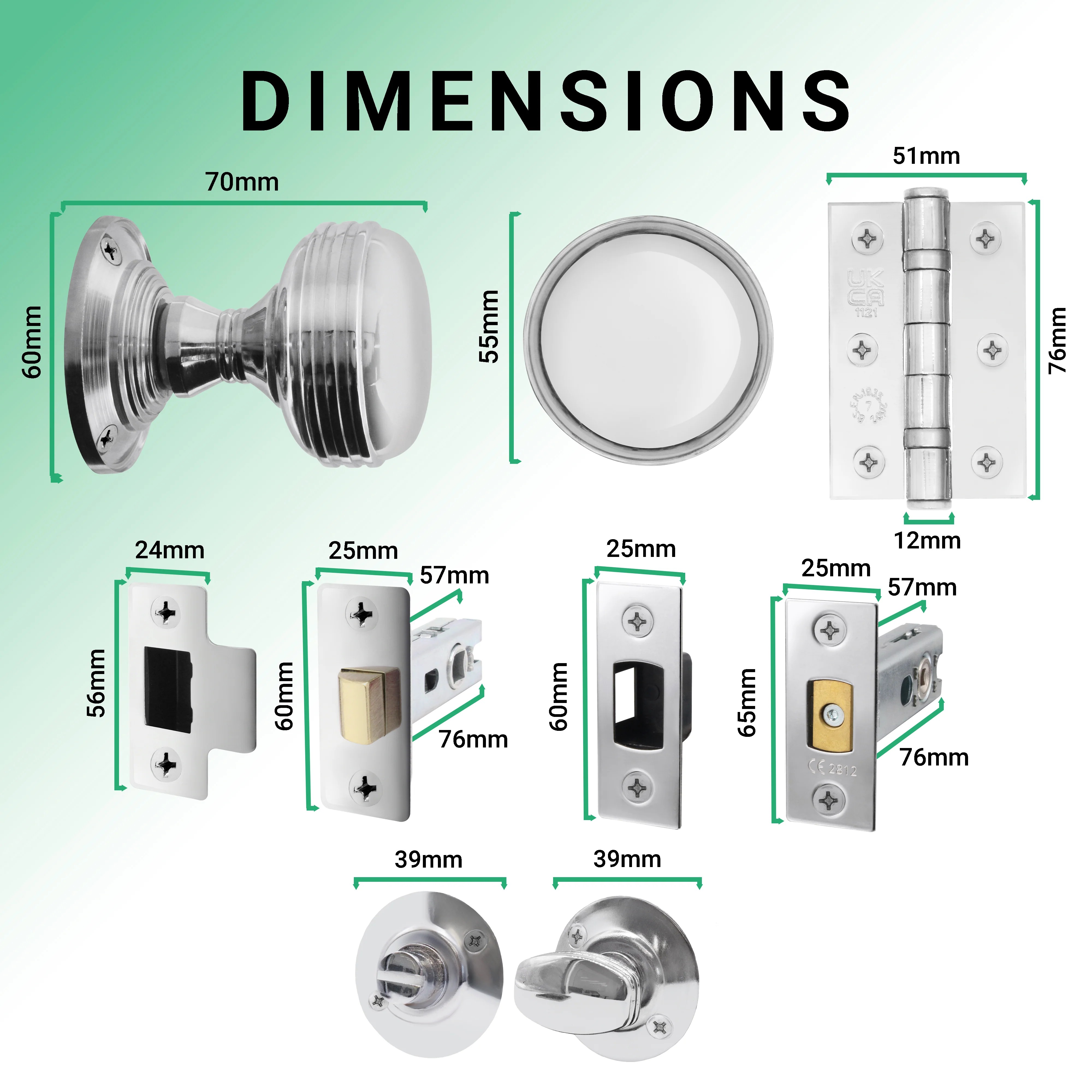 Victorian Ringed Polished Chrome Mortice Door Knob Kit - 76mm Bathroom Deadbolt - Image 3