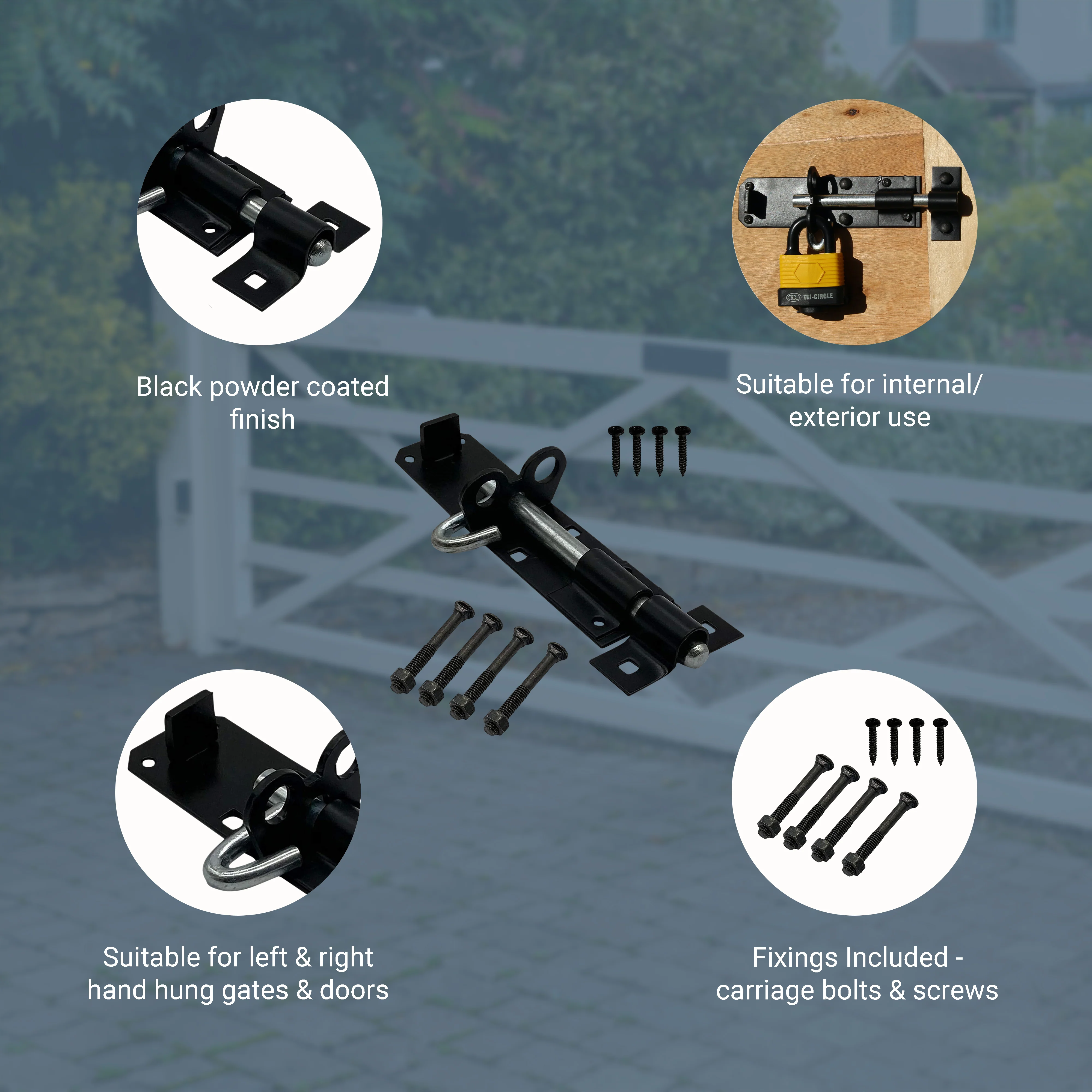 Heavy Duty Brenton Gate Padbolt - 150mm / 6 inch - Black - Image 3