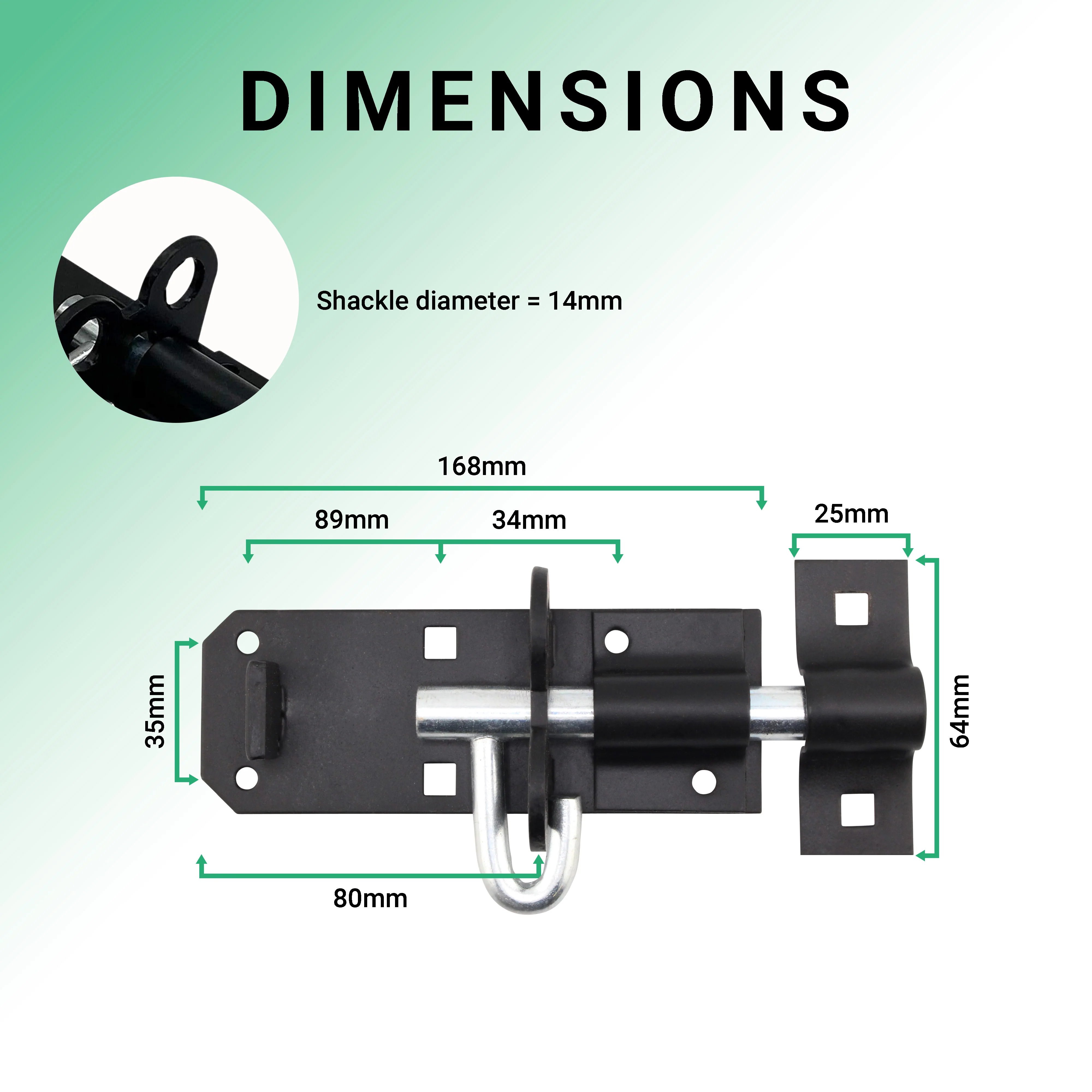 Heavy Duty Brenton Gate Padbolt - 150mm / 6 inch - Black - Image 4