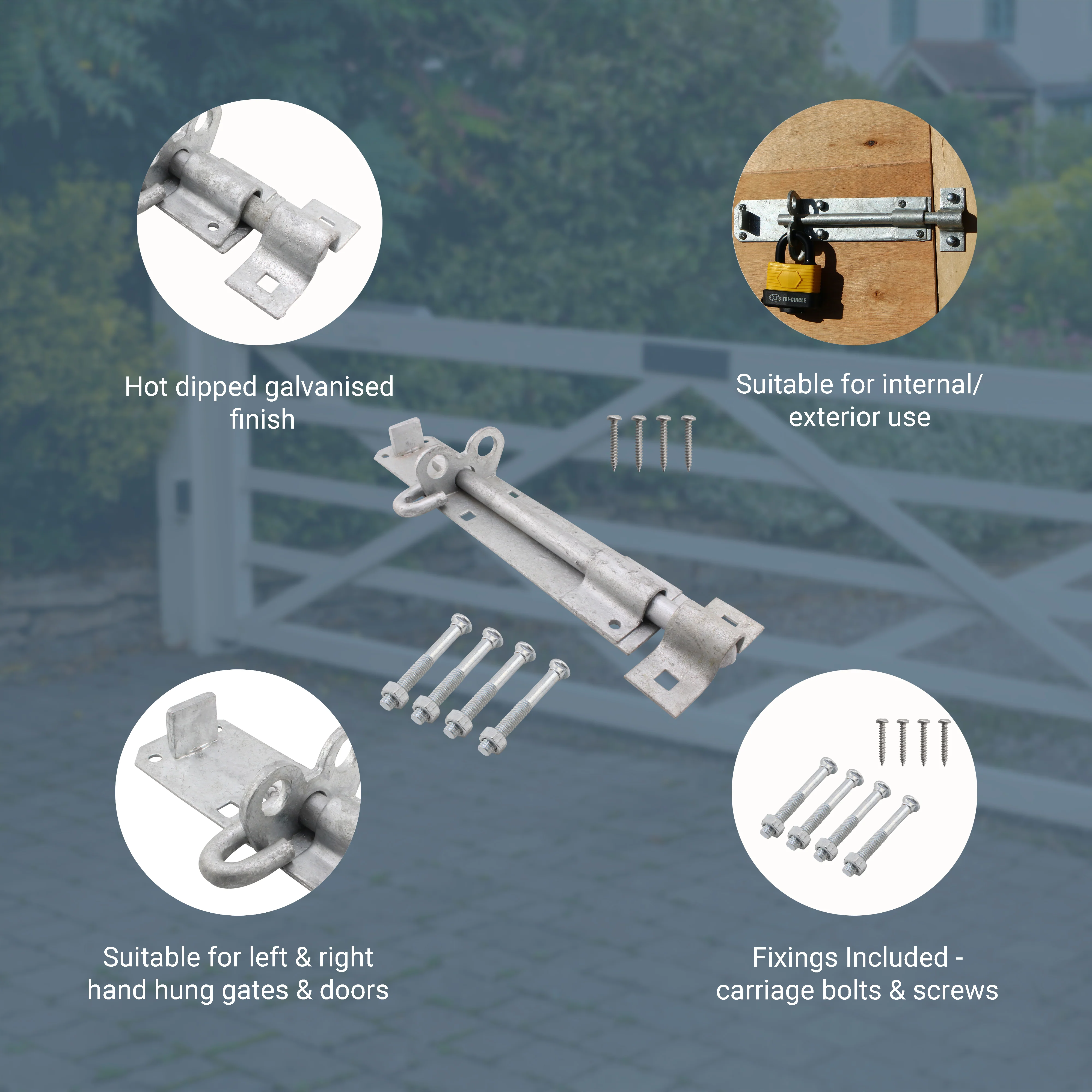 Heavy Duty Brenton Gate Padbolt - 150mm / 6 inch - Galvanised - Image 3