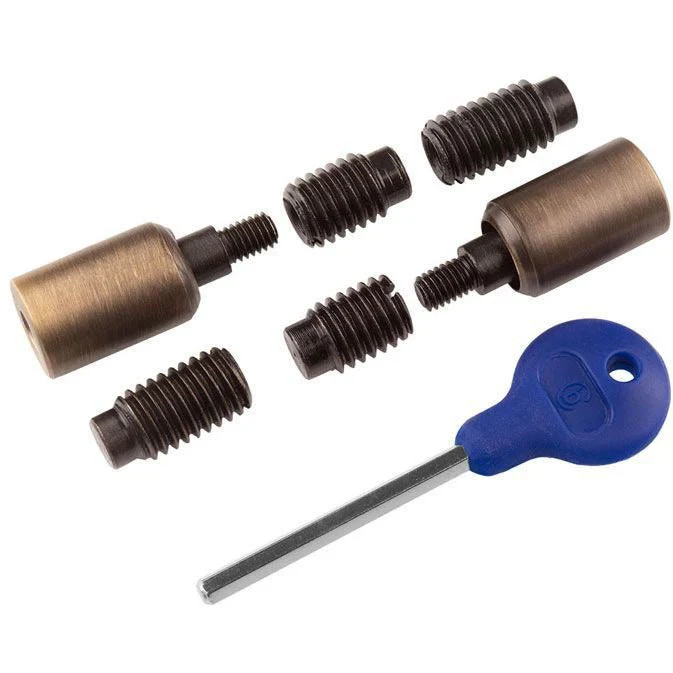 Locking Security Sash Window Stop Set - Pack of 2 with Key - Antique Brass