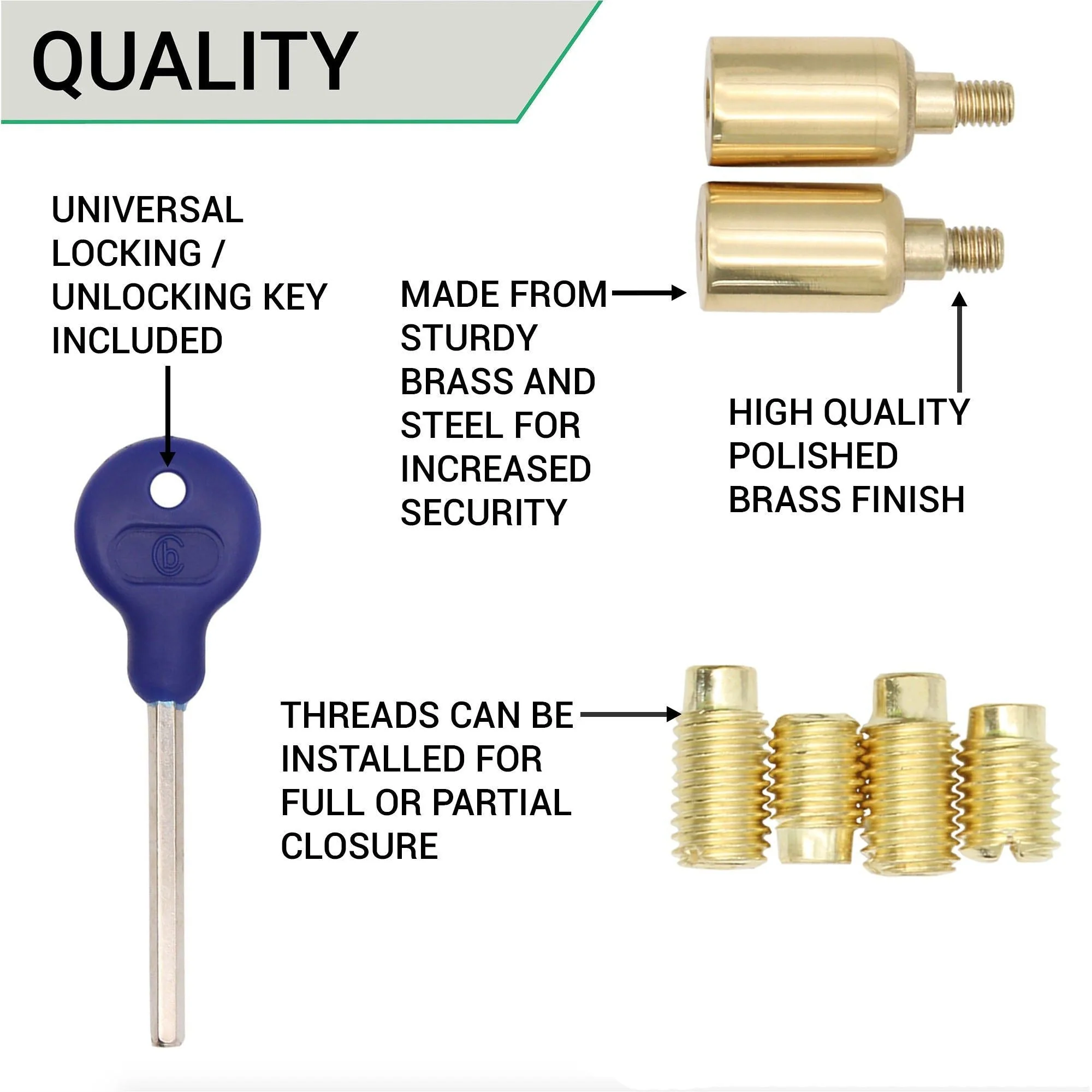 Locking Security Sash Window Stop Set - Pack of 2 with Key - Polished Brass - Image 5