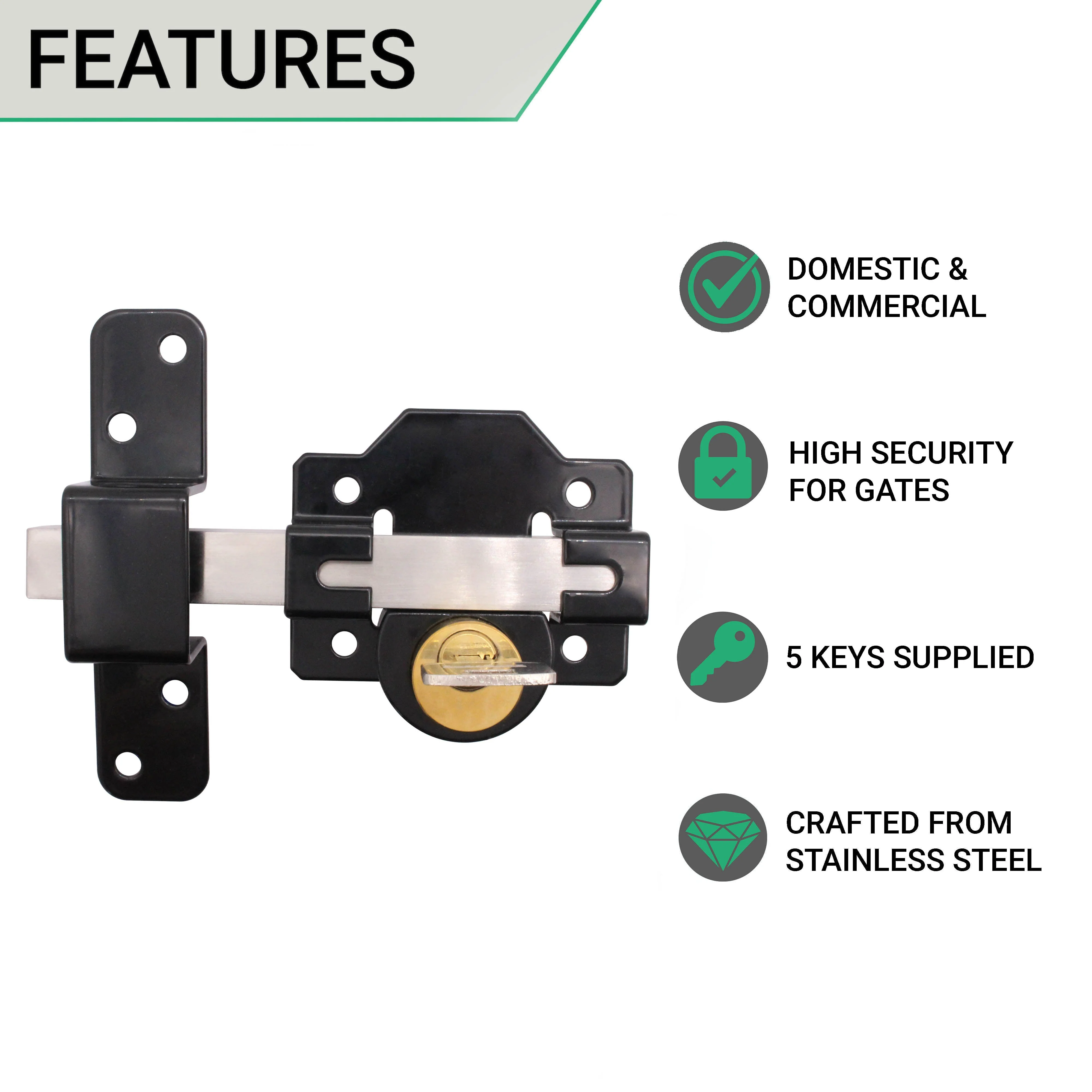 Timber Gate Lock Long Throw Bolt Suit Gates to 70mm Thick - Double Sided - Image 2