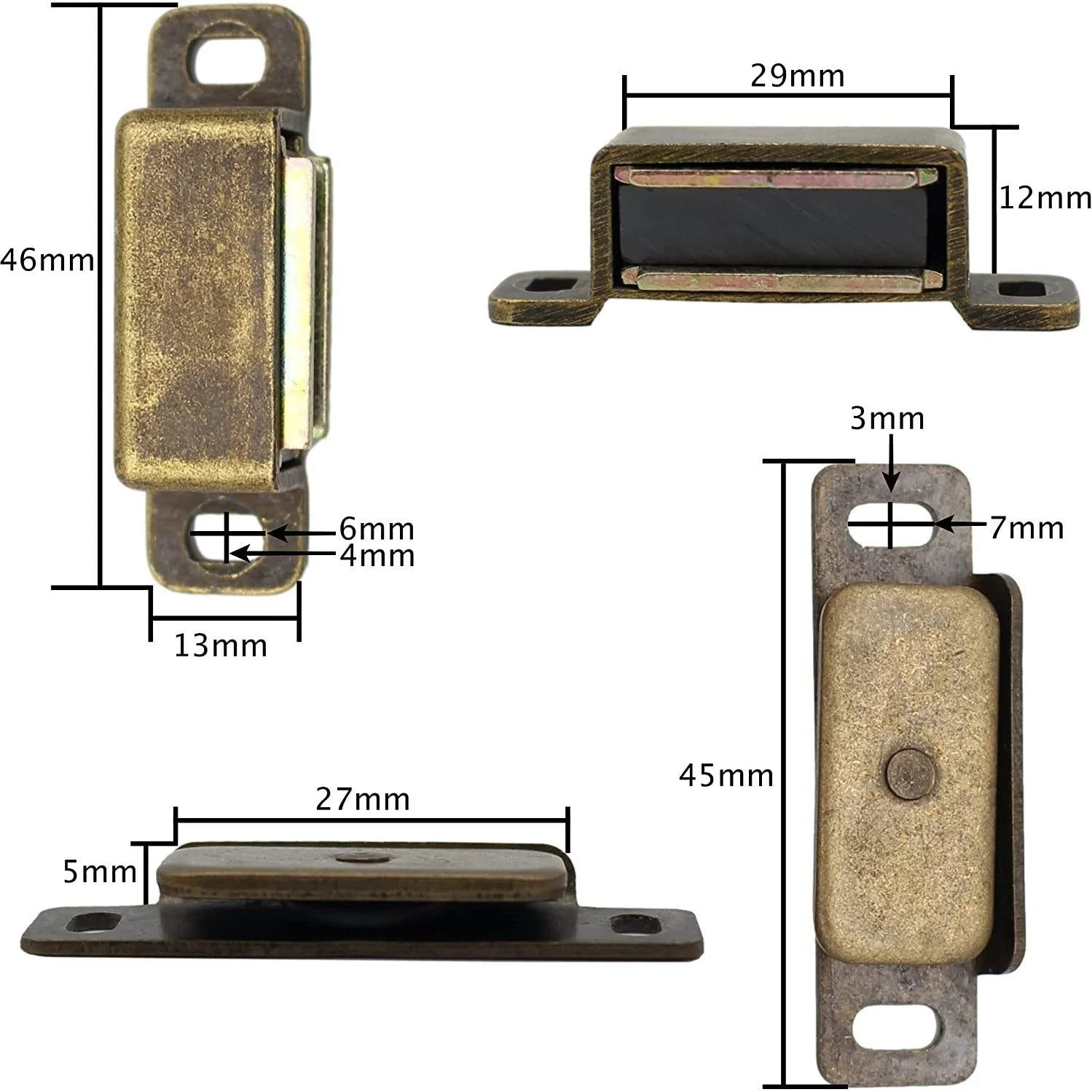 Magnetic Catch Heavy Duty 6kg - 45 x 15mm - Antique Brass Plated - Image 3
