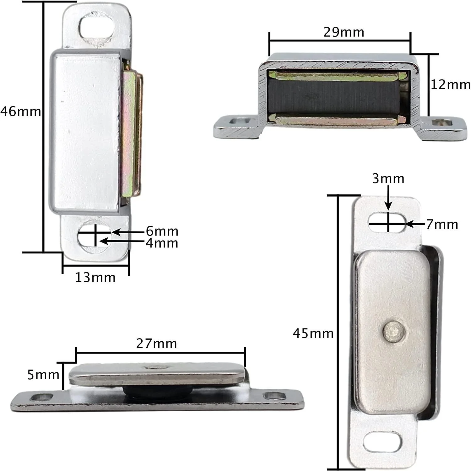 Magnetic Catch Heavy Duty 6kg - 45 x 15mm - Chrome Plated - Pack of 1 - Image 3