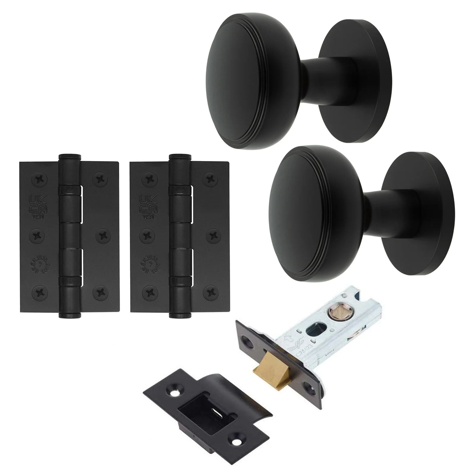 Martil Matt Black Mortice Door Knob Kit - 76mm Latch