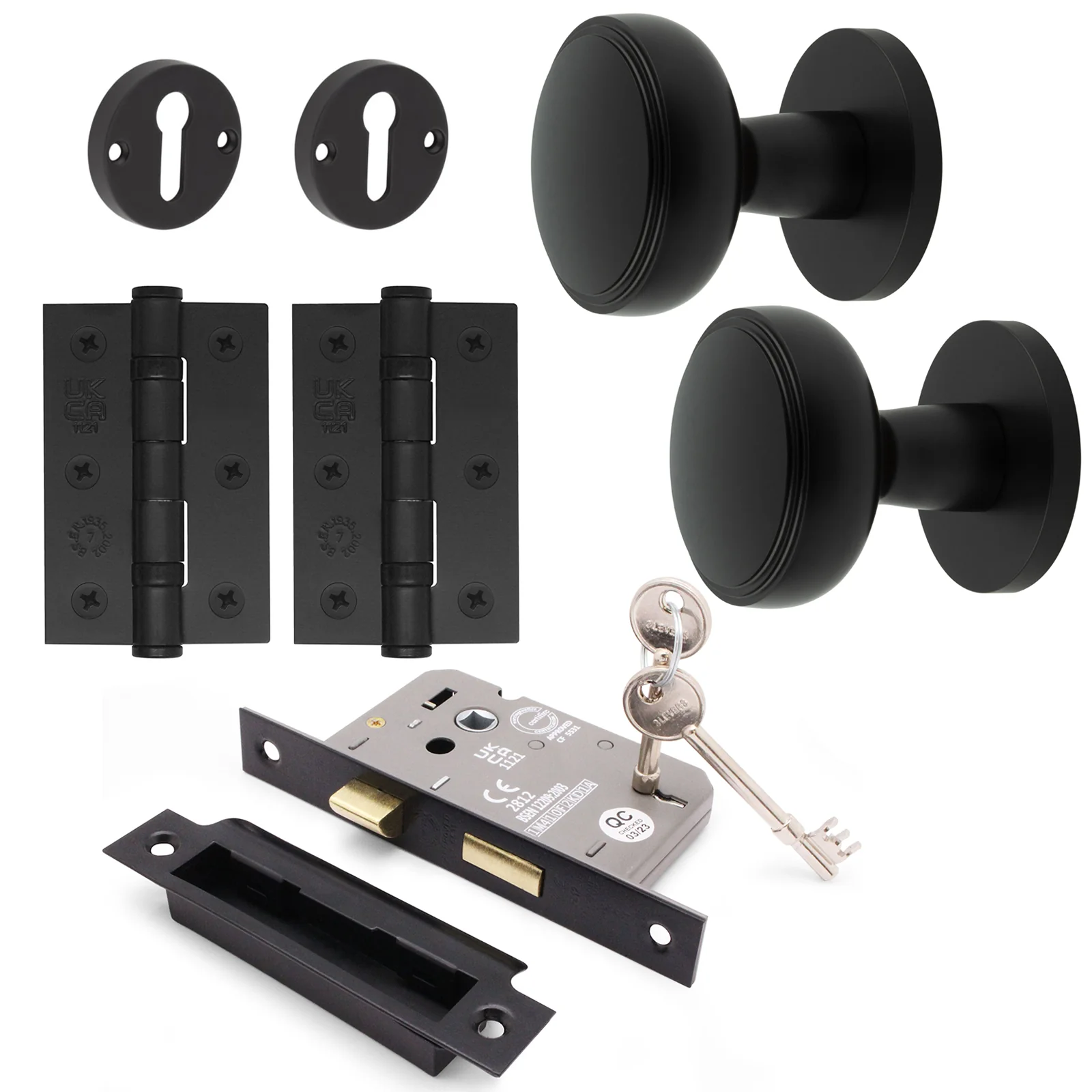 Martil Matt Black Mortice Door Knob Kit - 80mm Sashlock