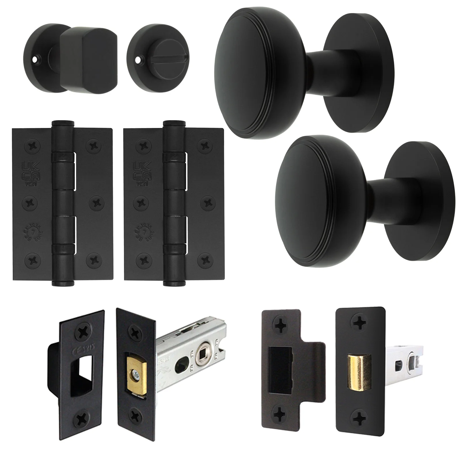 Martil Matt Black Mortice Door Knob Kit - 76mm Bathroom Deadbolt
