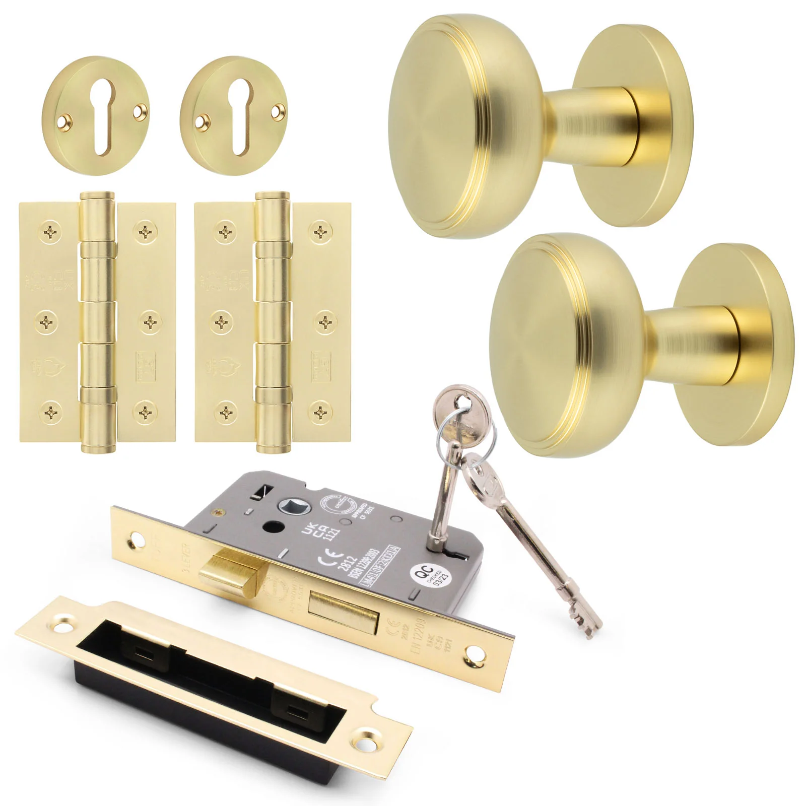 Martil Satin Brass Mortice Door Knob Kit - 80mm Sashlock