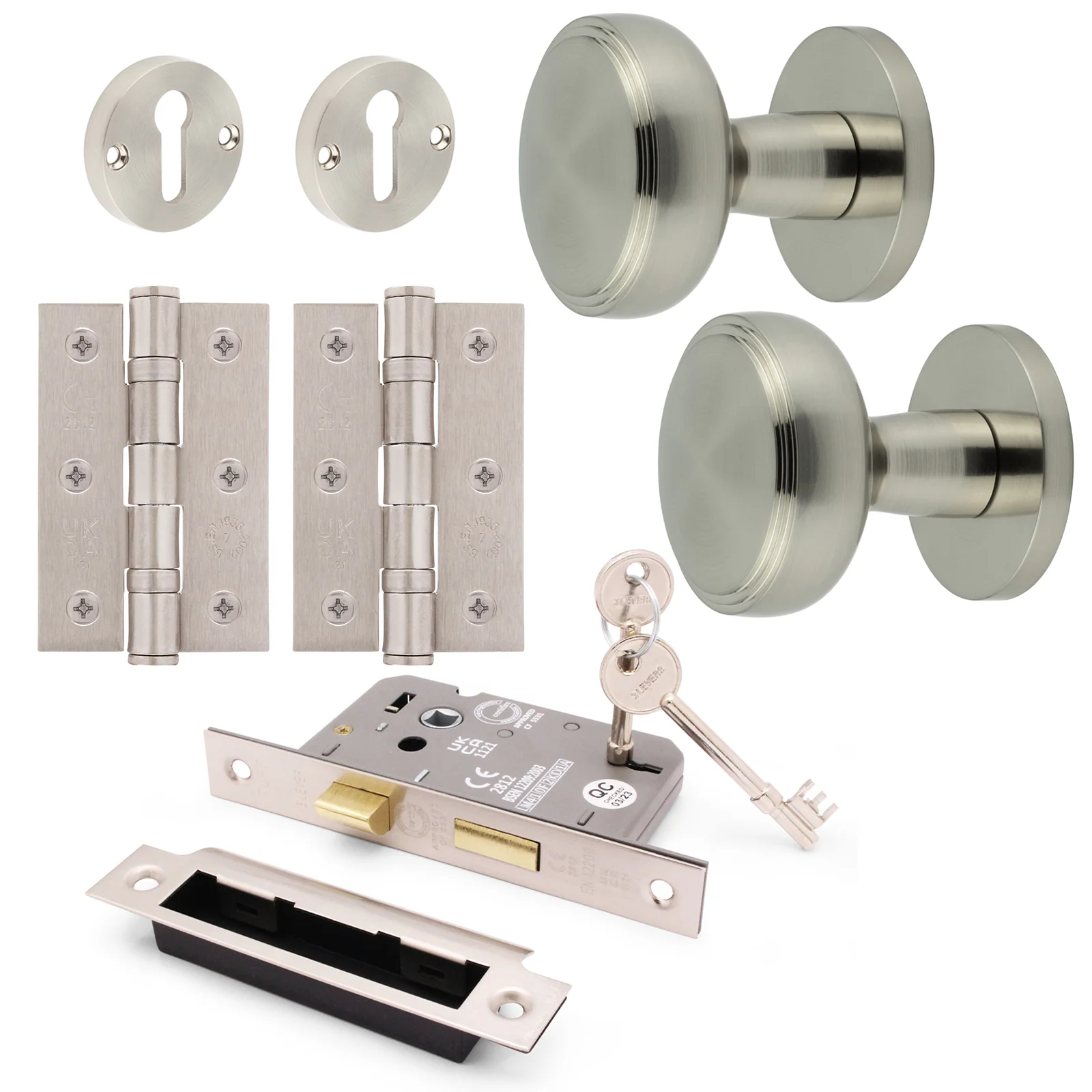 Martil Satin Nickel Mortice Door Knob Kit - 80mm Sashlock
