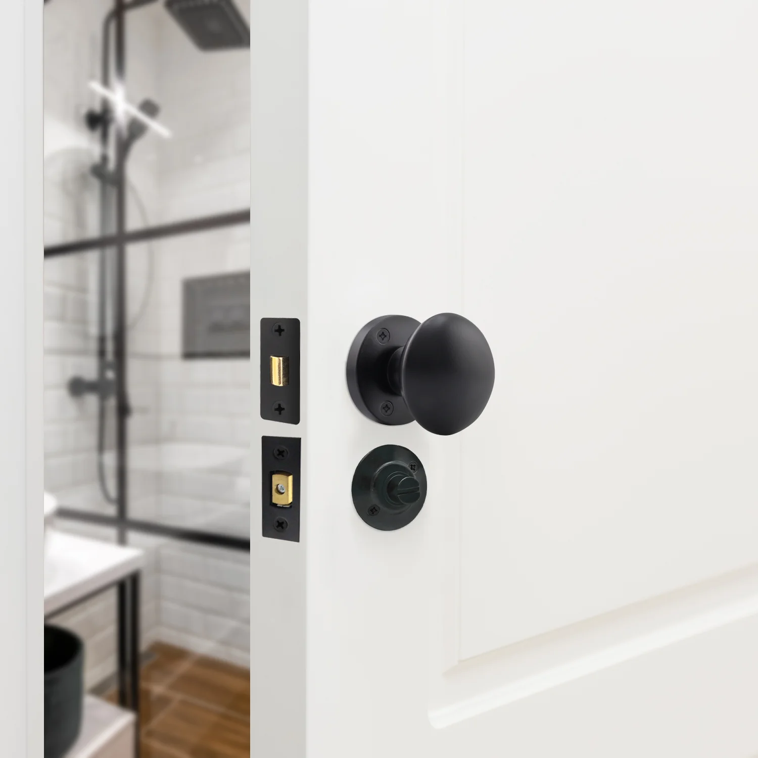 Victorian Black Mortice Door Knob Kit - 76mm Bathroom Deadbolt & 76mm Hinges - Image 5