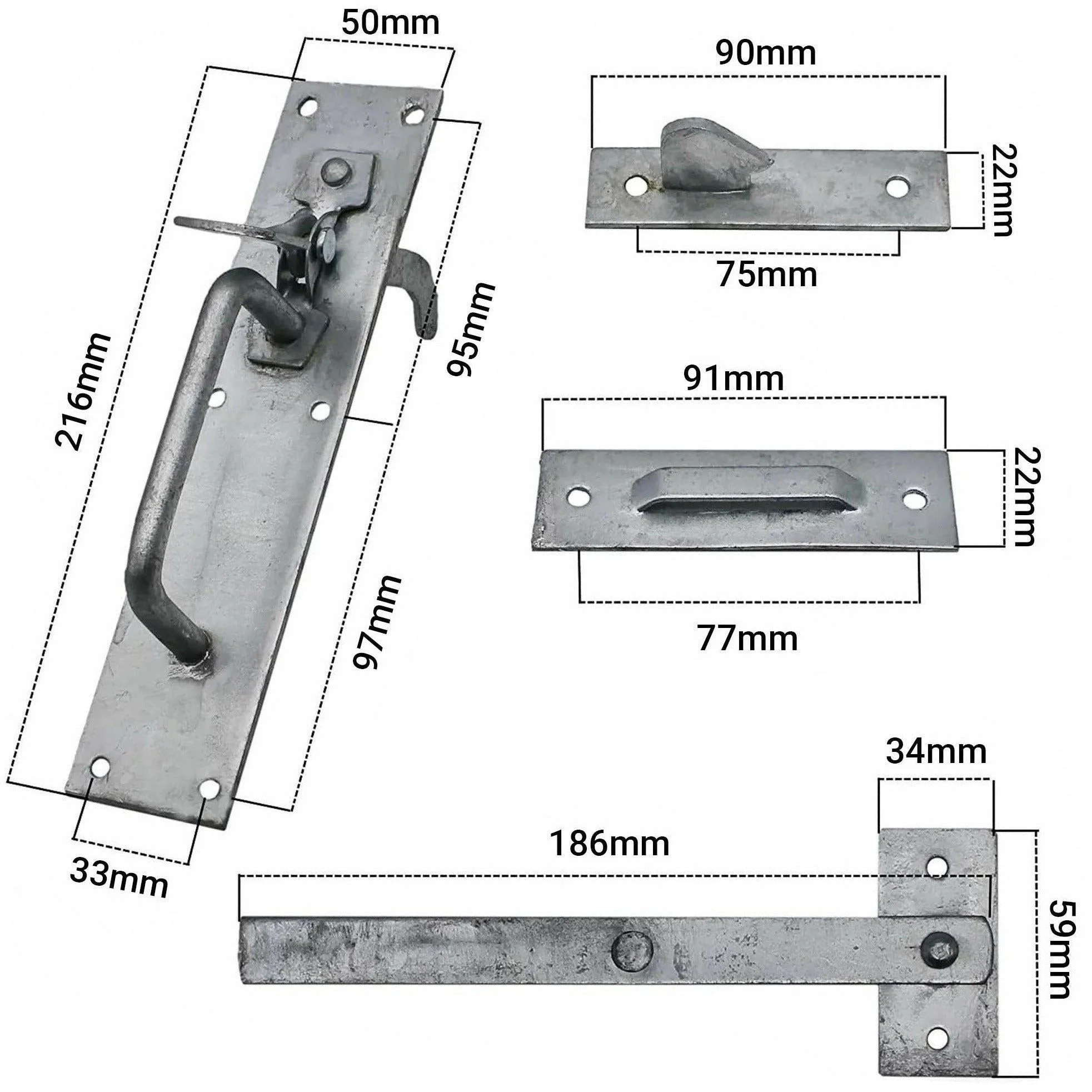 Medium Suffolk Latch - 205 x 50mm - Galvanised - Image 3