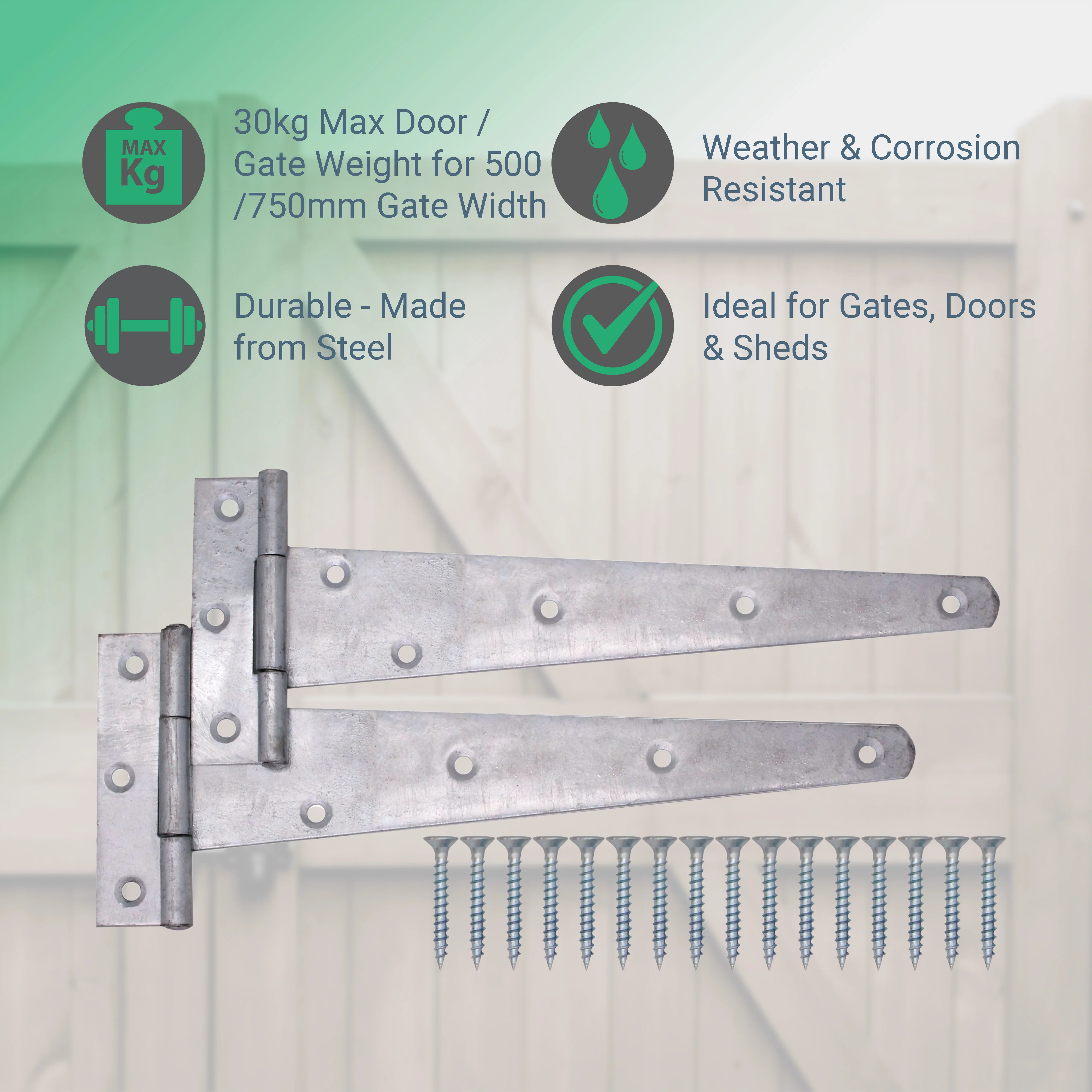 Medium Duty Gate Tee Hinges - 254mm / 10 inch - Galvanised - Pair - Image 2