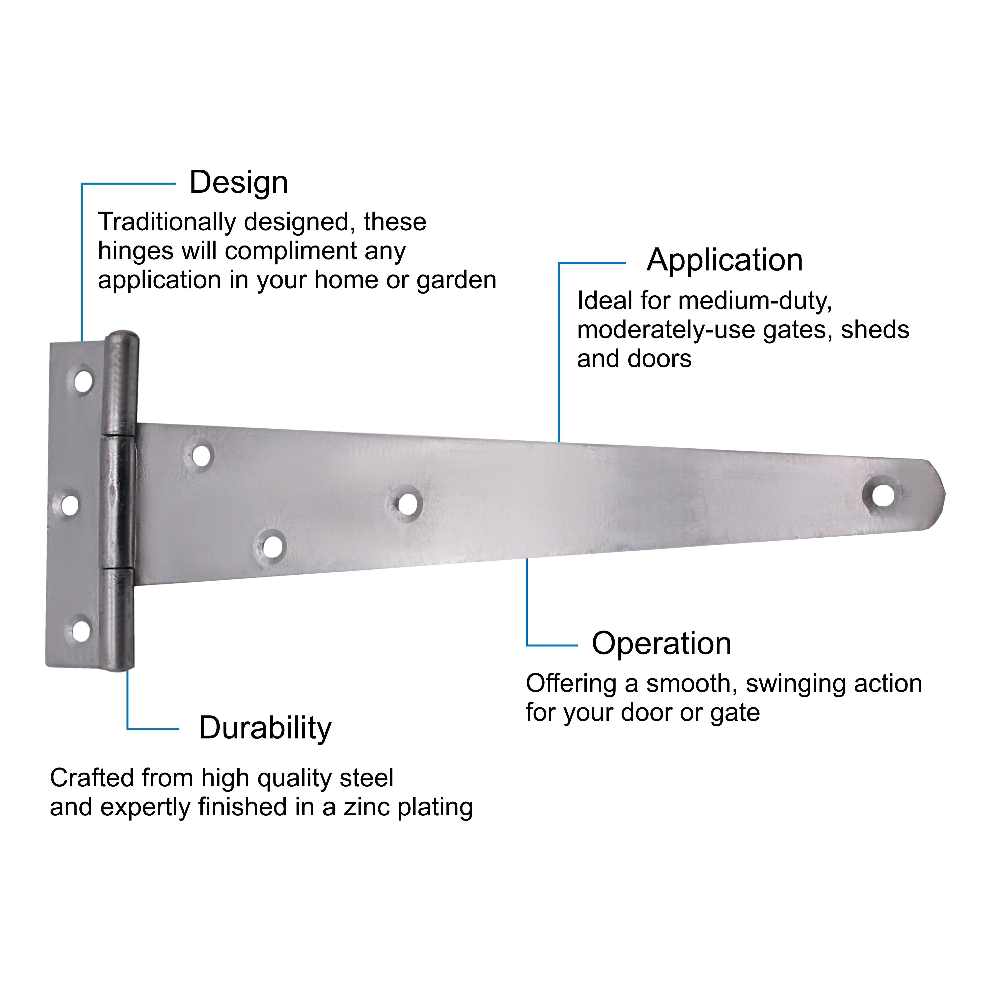 Medium Tee Door and Gate Hinge - 10 inch - Zinc Plated - Image 3