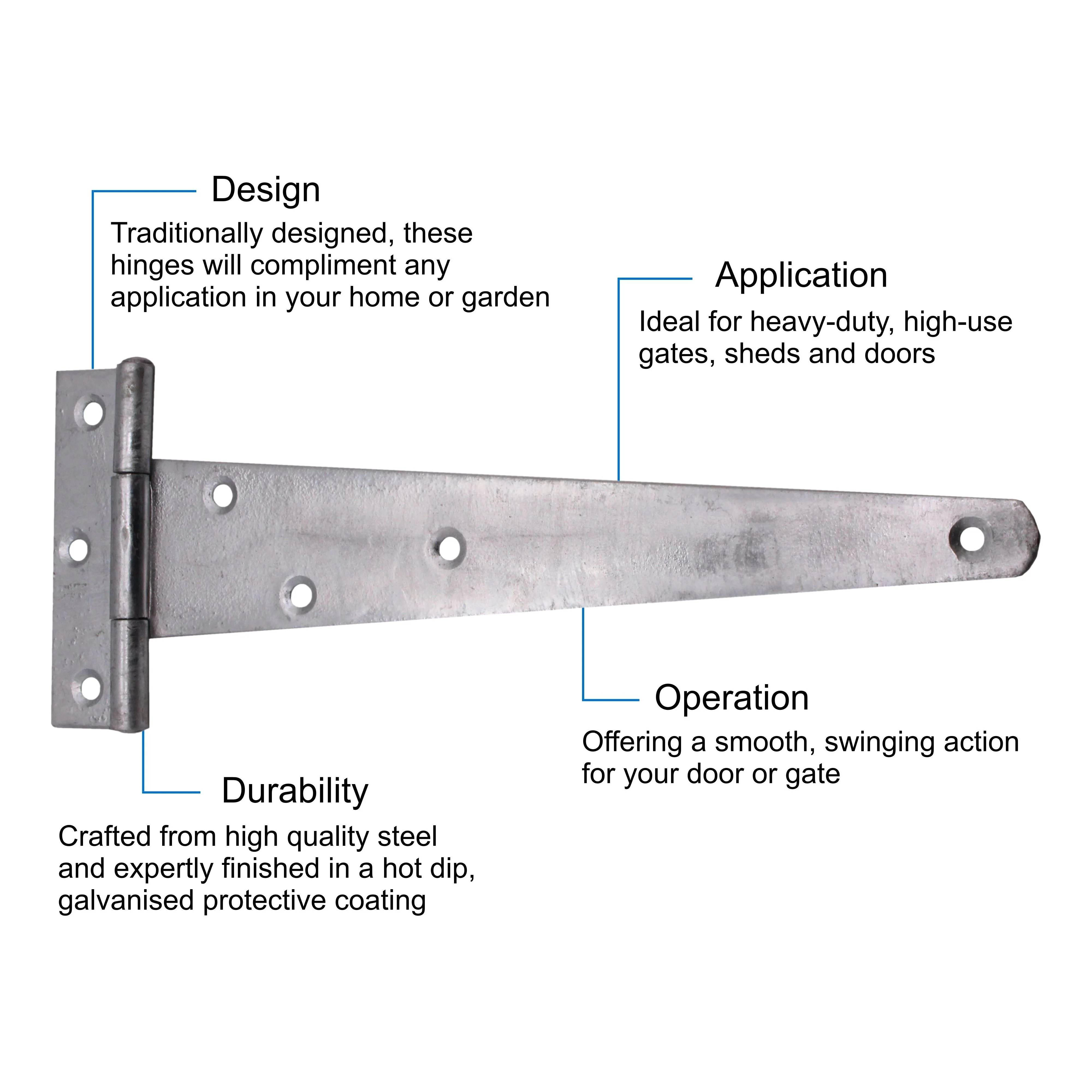 Medium Tee Door and Gate Hinge - 16 inch - Zinc Plated - Image 3