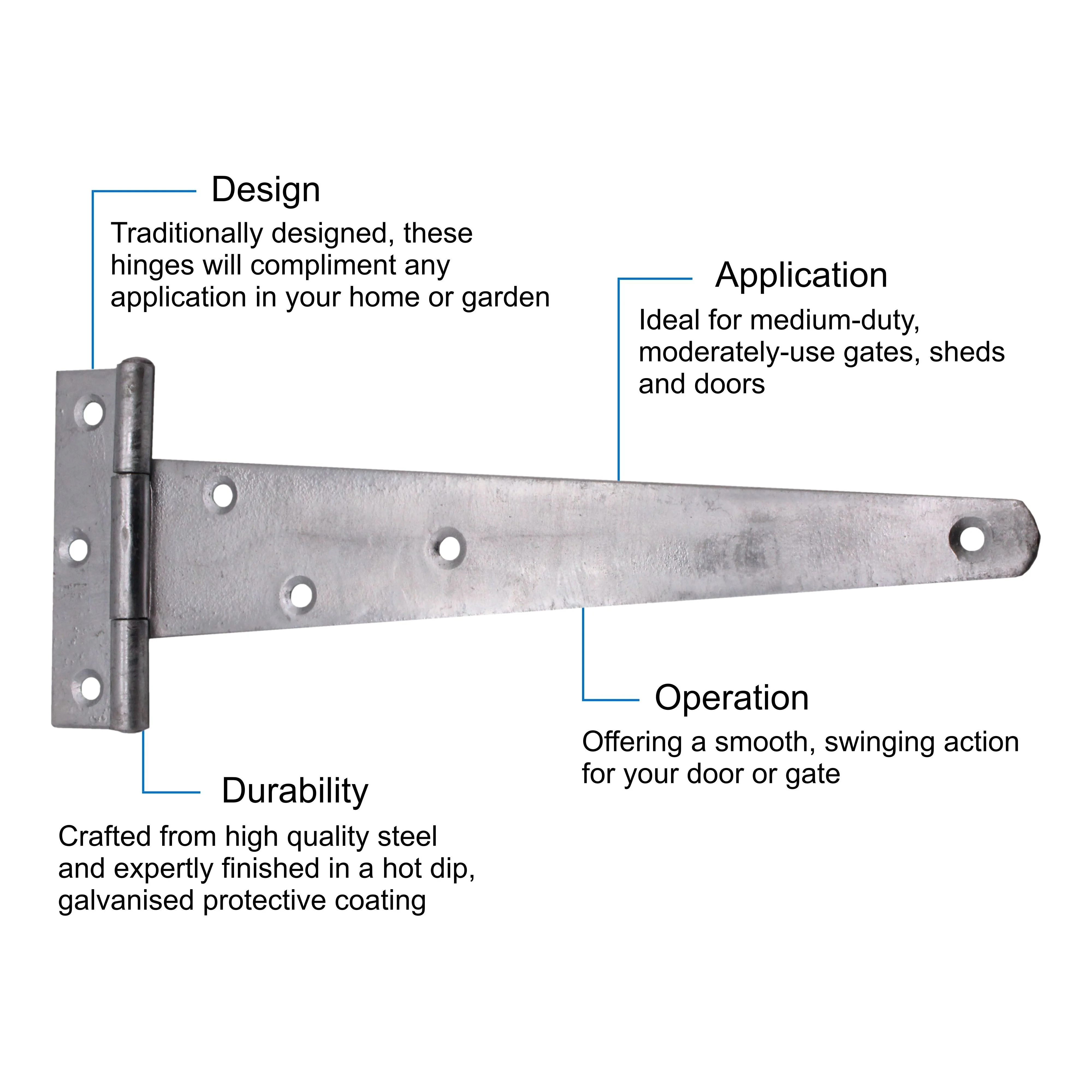 Medium Tee Door and Gate Hinge - 18 inch - Galvanised - Image 3