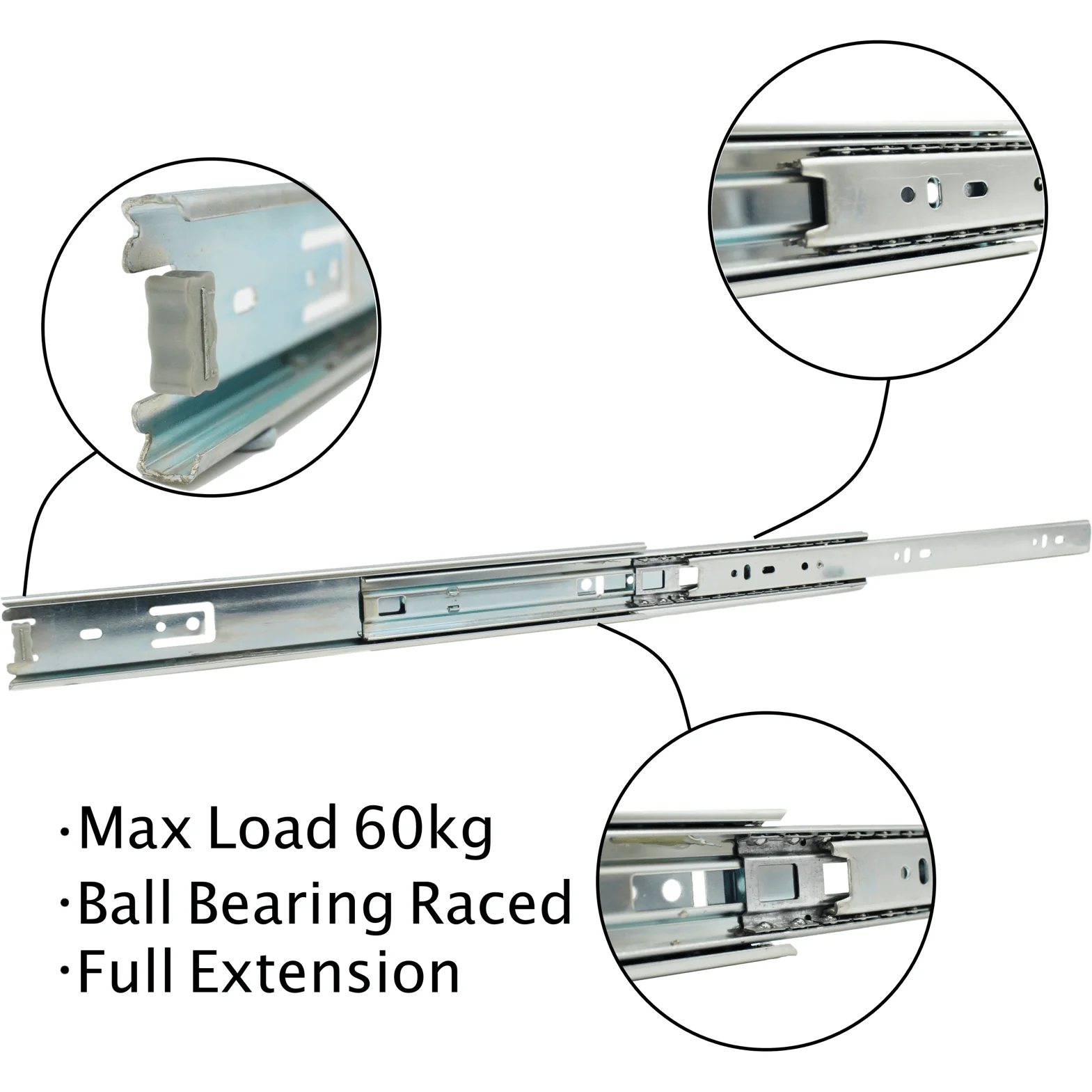 Metal Ball Bearing Drawer Runner Full Extension Zinc - 500mm x 45mm - Image 2