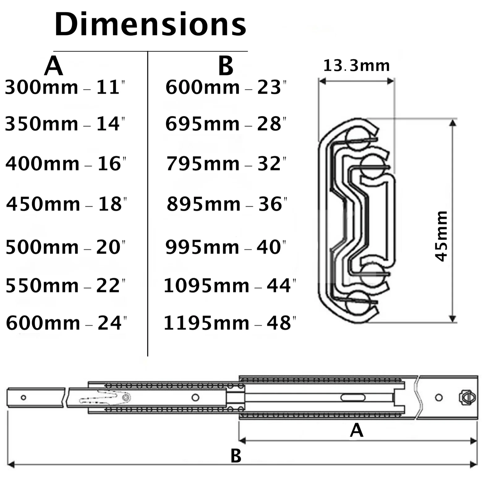 Metal Ball Bearing Drawer Runner Full Extension Zinc - 500mm x 45mm - Image 6