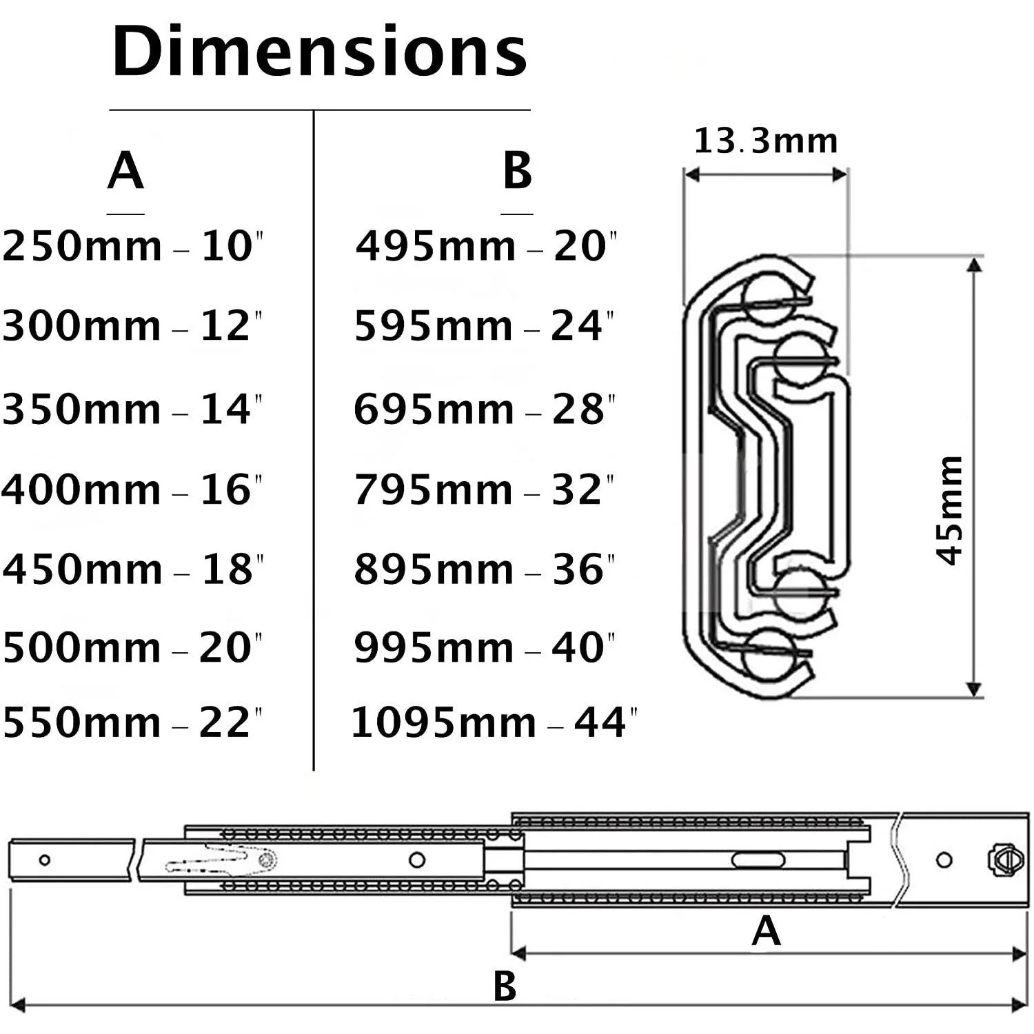 Metal Ball Bearing Drawer Runner Soft Closing & Full Extension Black - 250mm x 45mm - Image 6