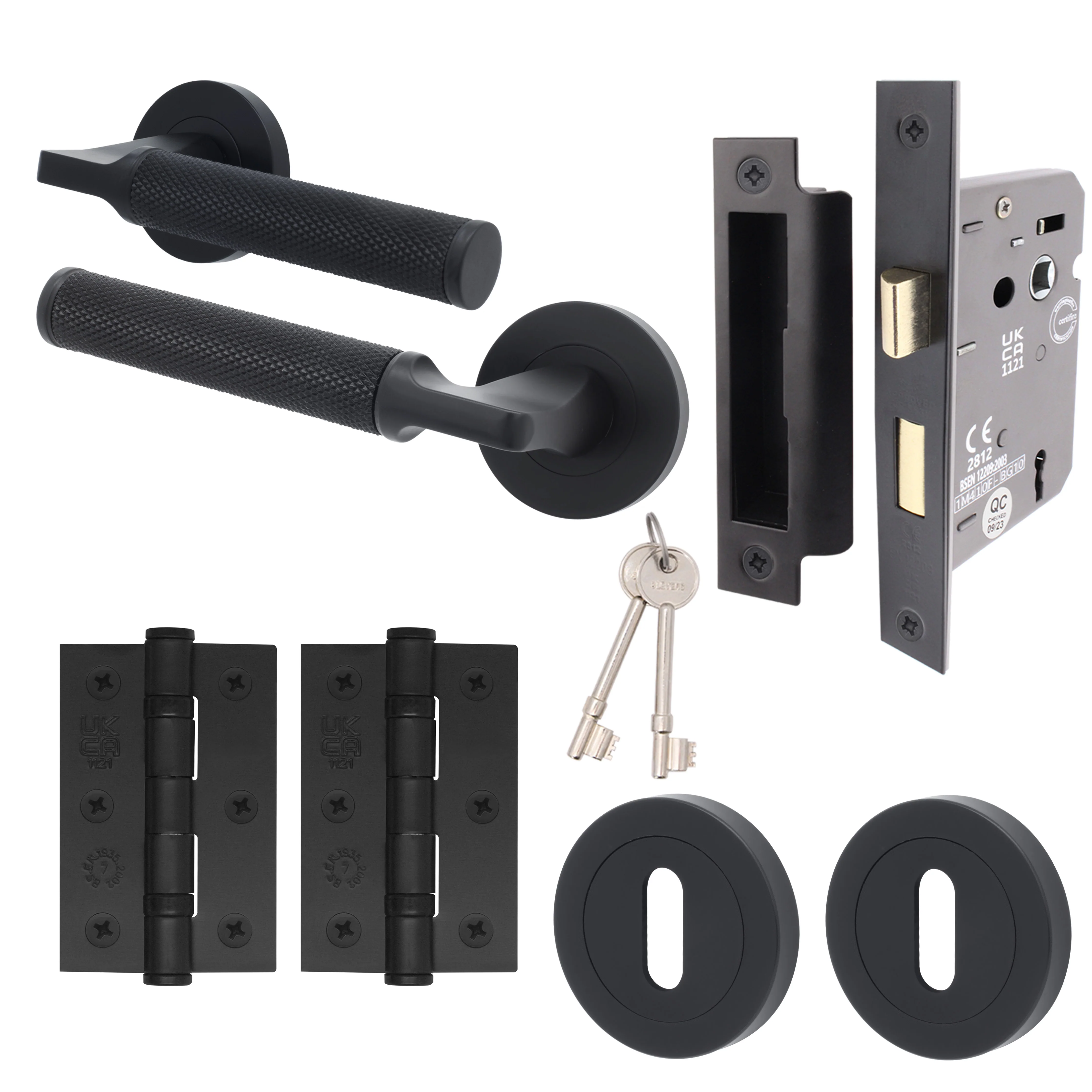 Mode-Grip Black Lever on Rose Door Handle Pack - 3 Lever Lock