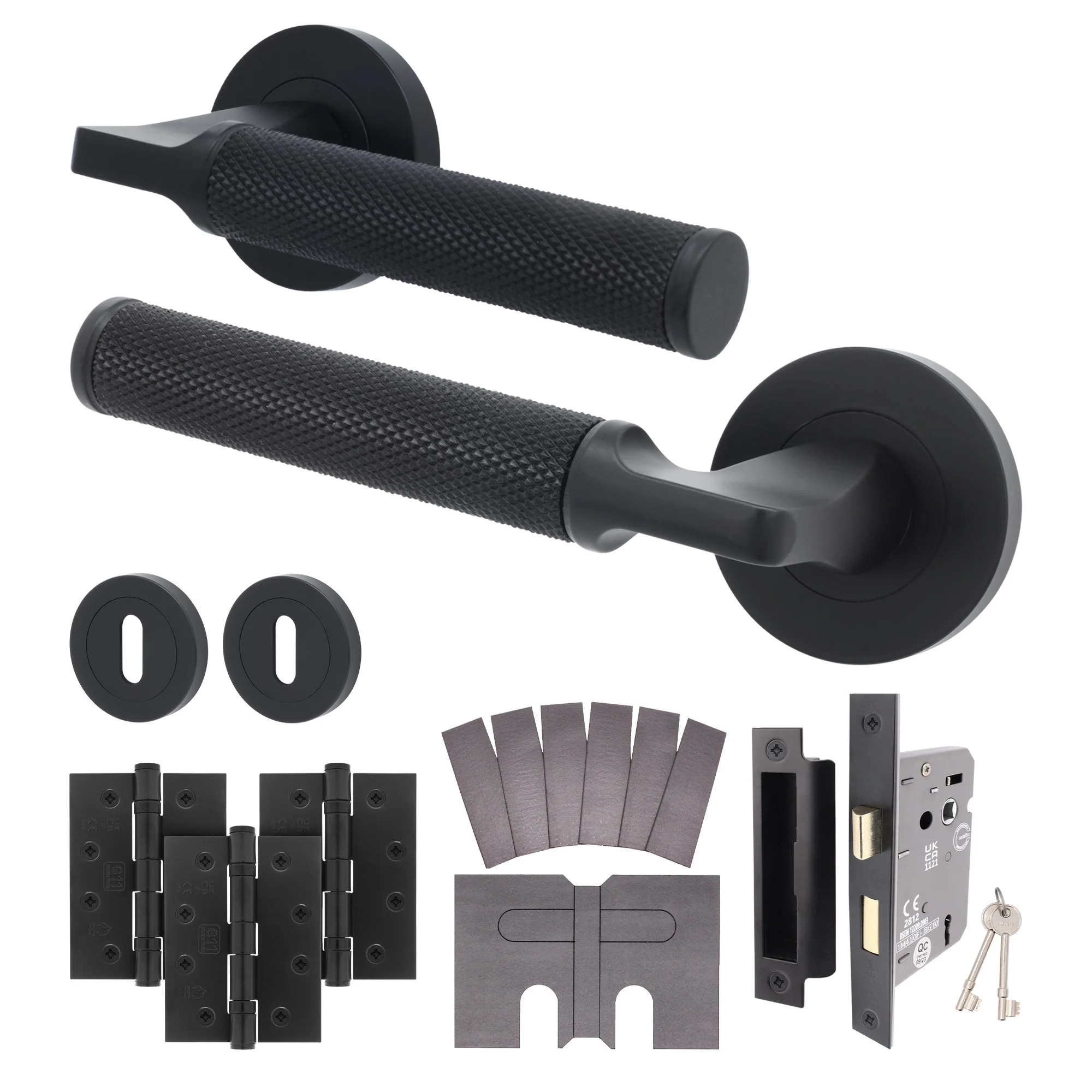 Mode-Grip Black Lever on Rose Fire Door Handle Pack - 3 Lever Lock - FD30/60
