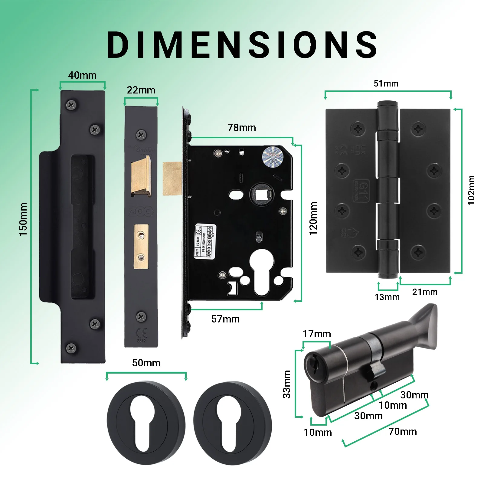 Mode-Grip Black Lever on Rose Fire Door Handle Pack - Euro Lock & Thumbturn Cylinder - FD30/60 - Keyed to Differ - Image 5