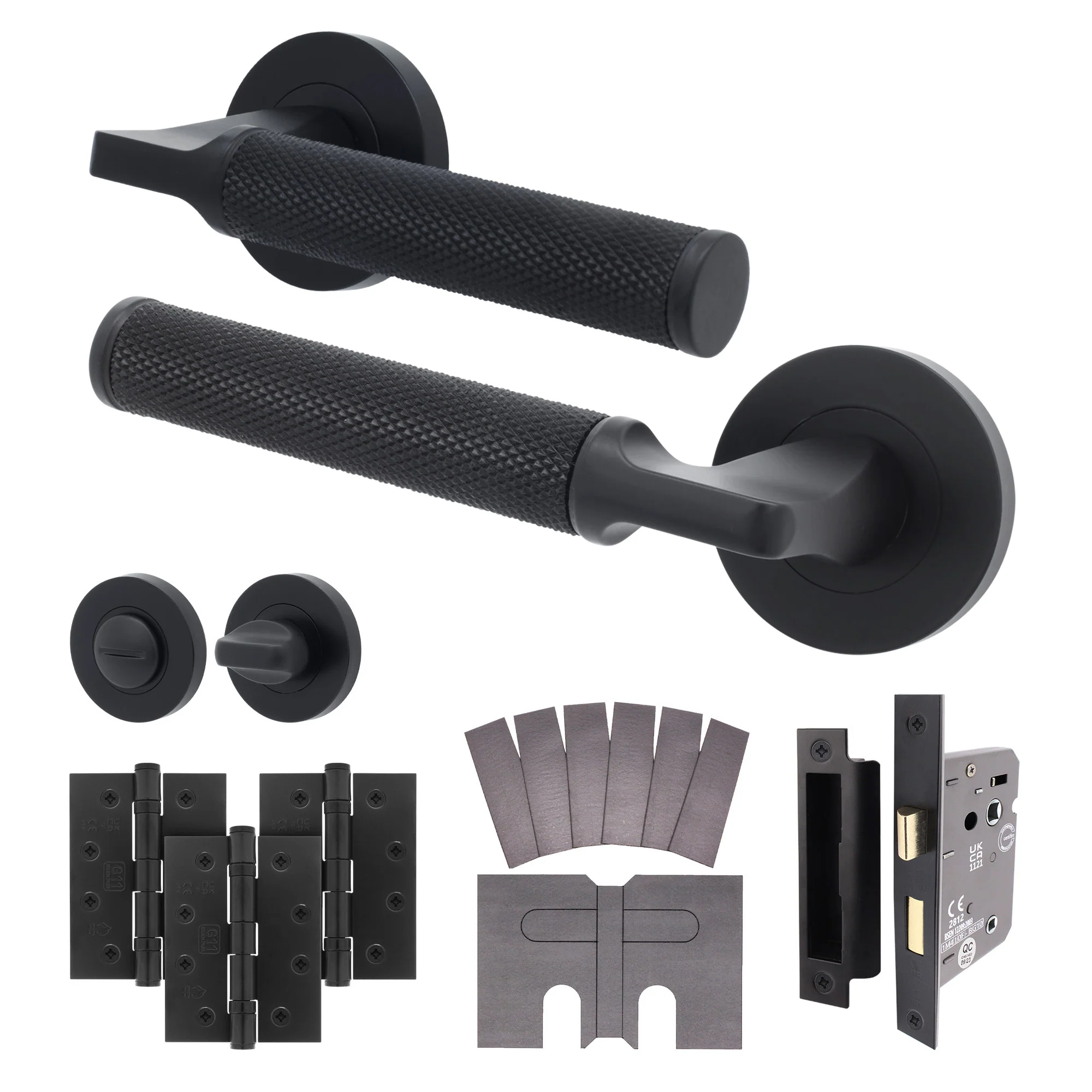 Mode-Grip Black Lever on Rose Fire Door Handle Pack - Bathroom - FD30/60