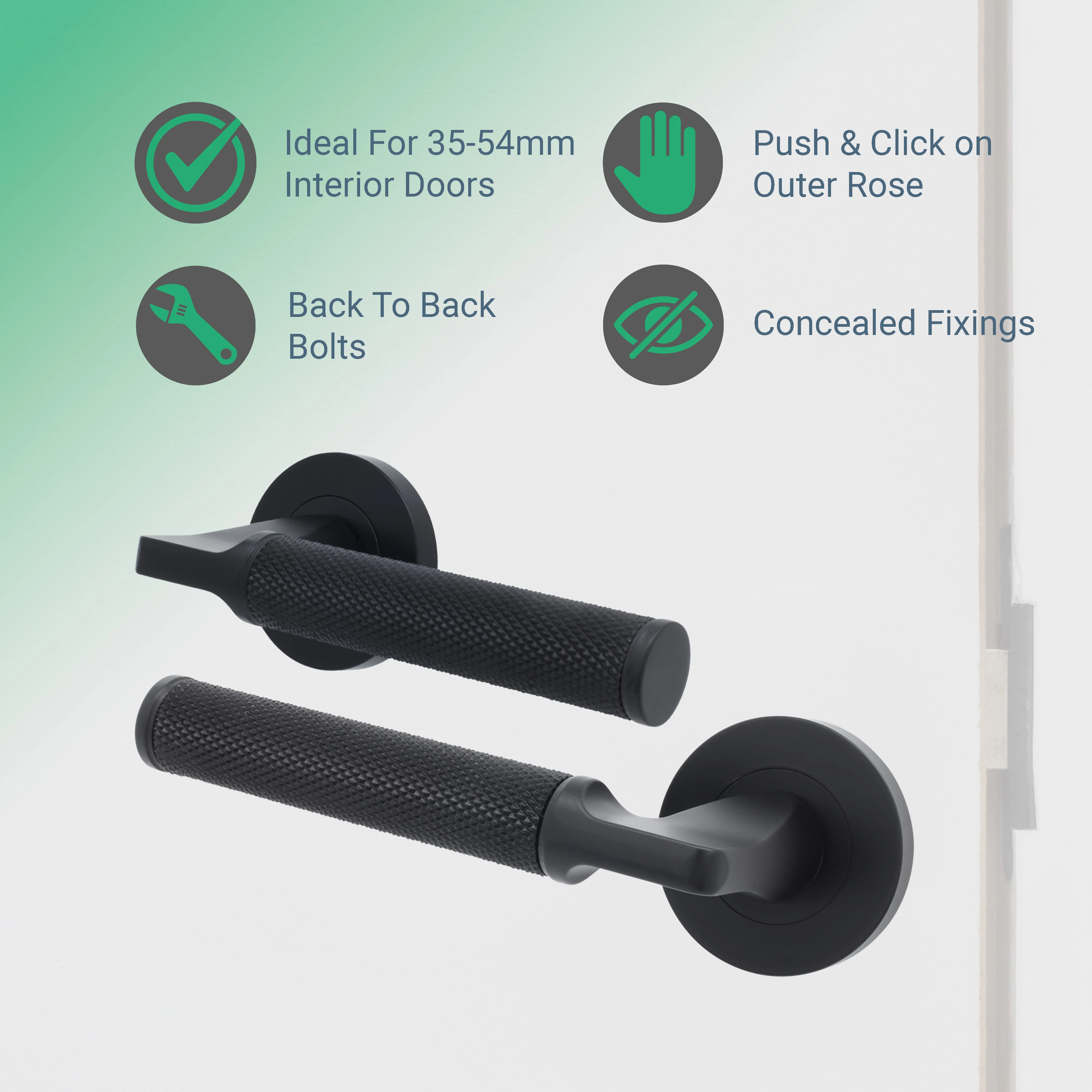 Mode-Grip Black Lever on Rose Fire Door Handle Pack - Bathroom - FD30/60 - Image 2