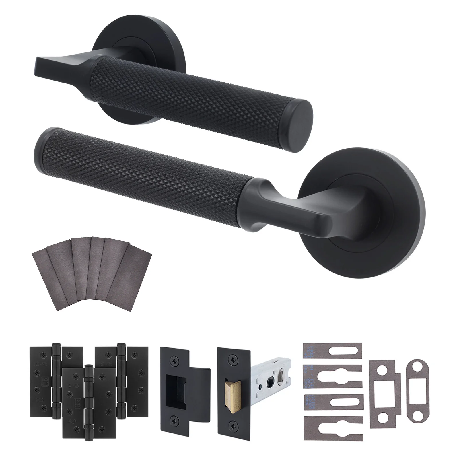 Mode-Grip Black Lever on Rose Fire Door Handle Pack - Latch - FD30/60