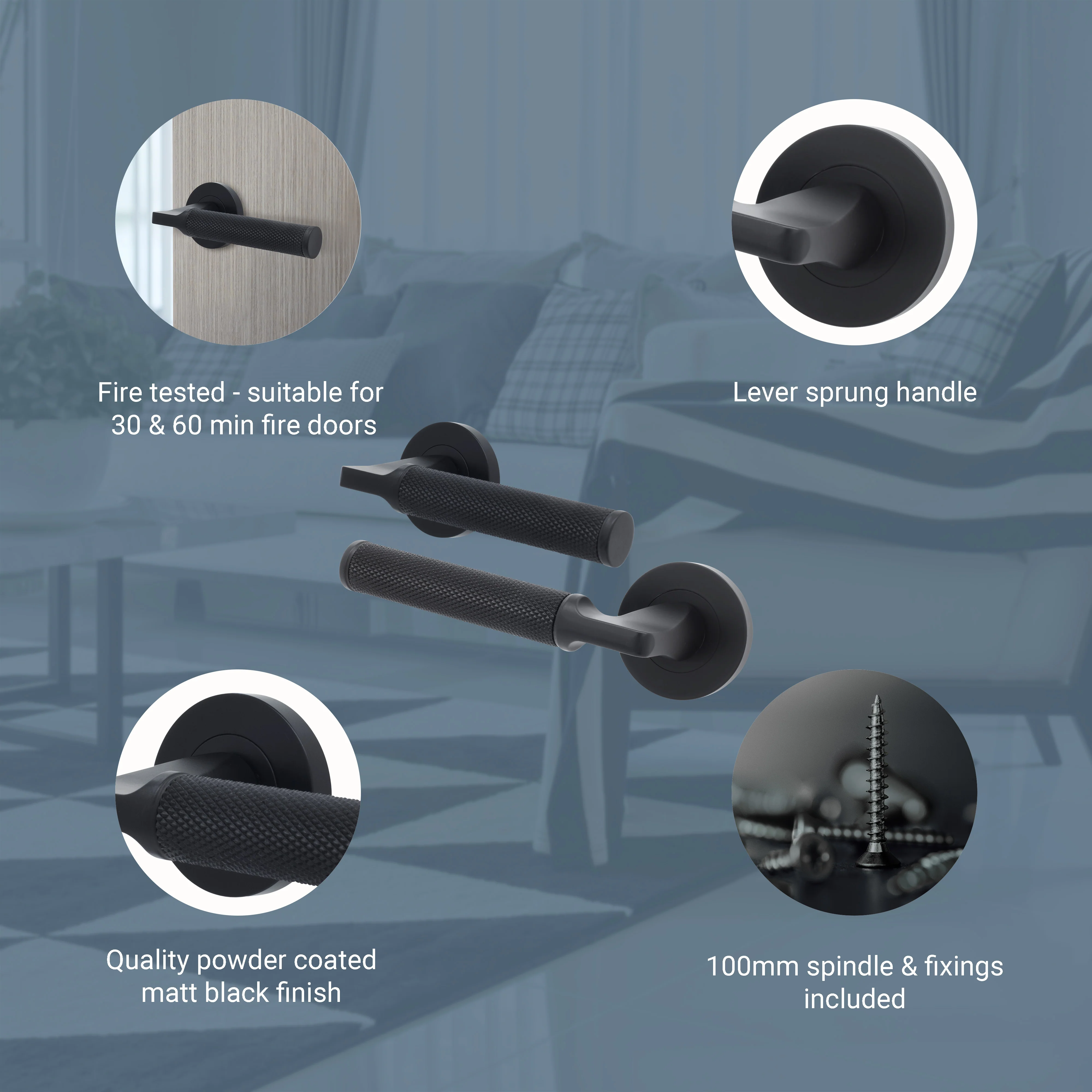 Mode-Grip Fire Door Handle on Rose - Black - FD30/60 - Image 3