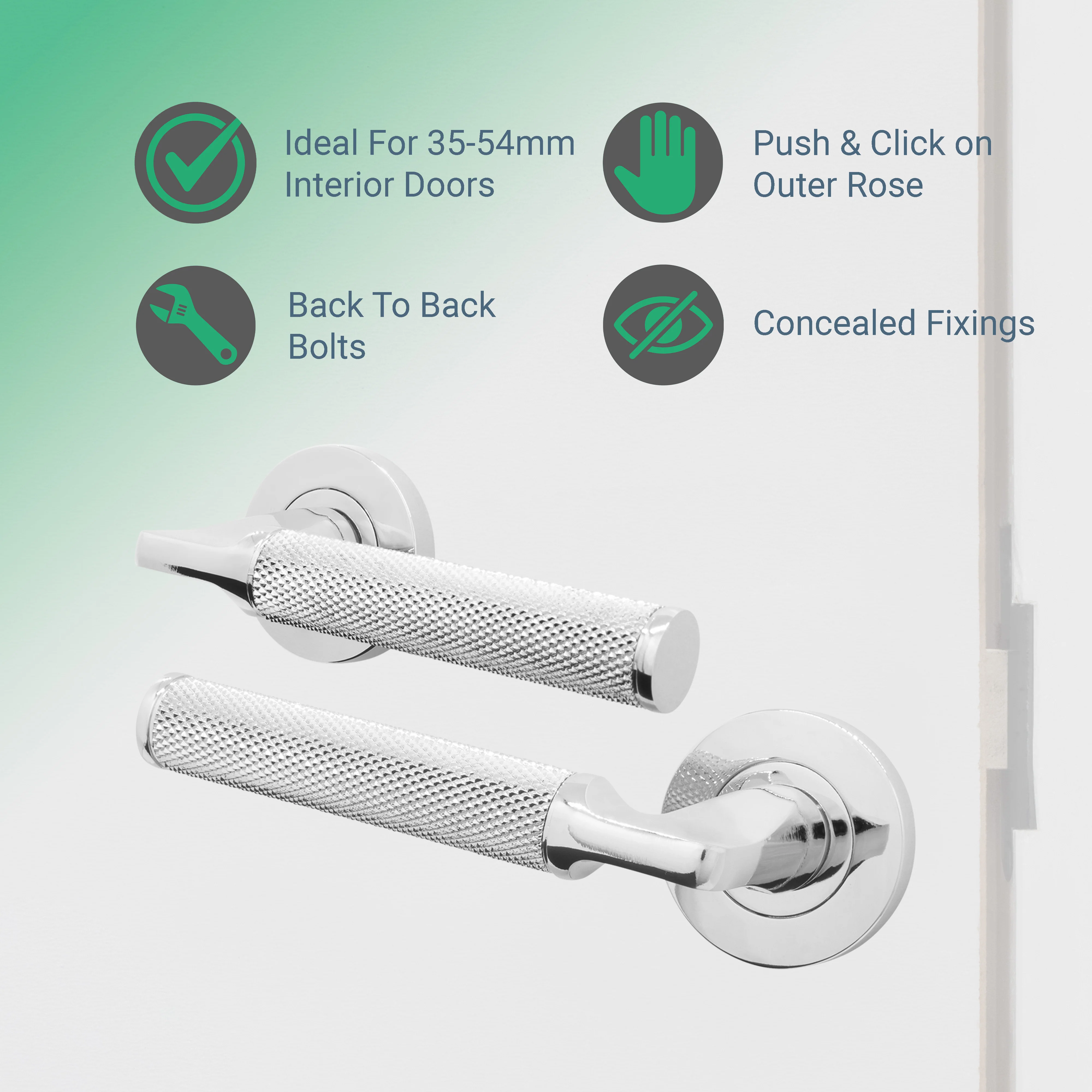 Mode-Grip Polished Chrome Lever on Rose Door Handle Pack - Latch - Image 2