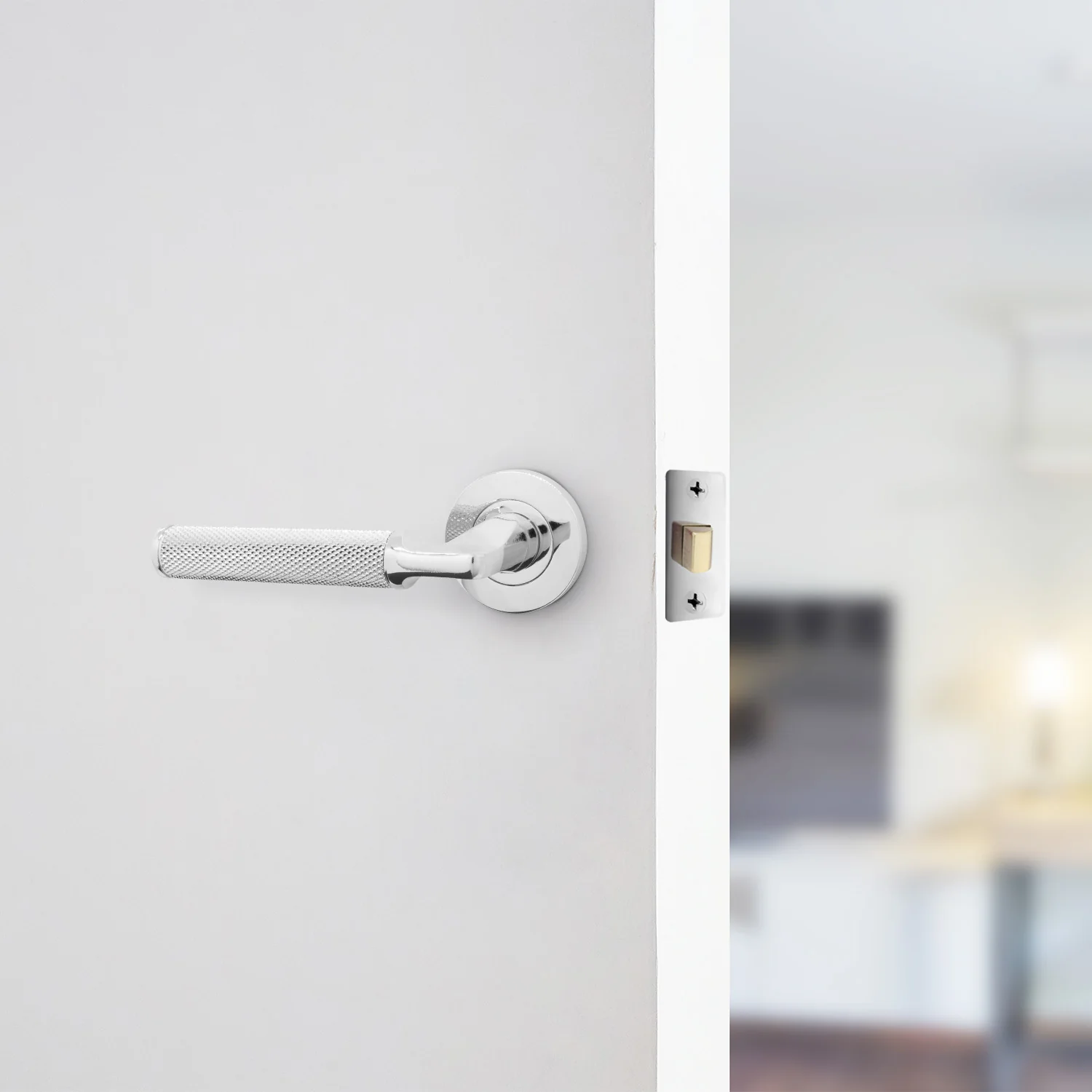 Mode-Grip Polished Chrome Lever on Rose Door Handle Pack - Latch - Image 6