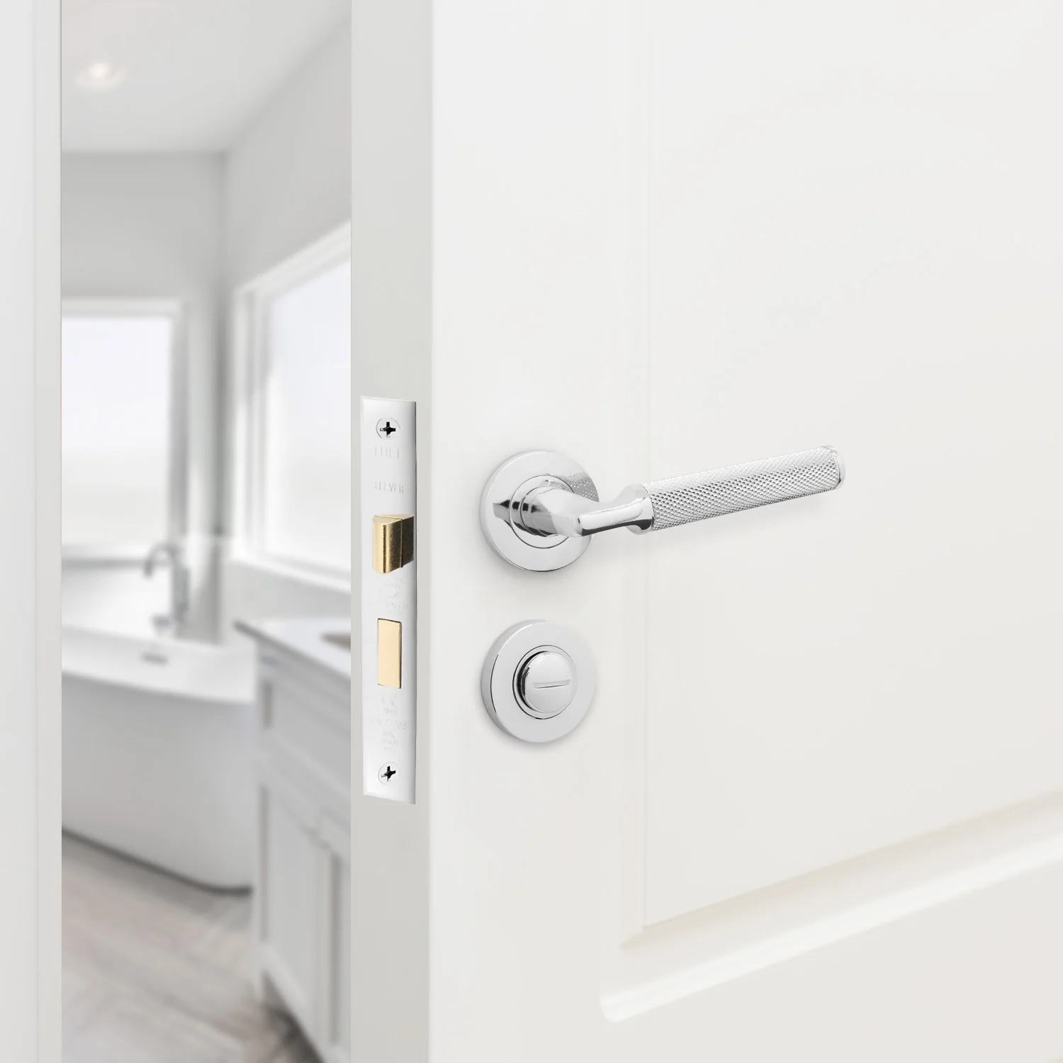Mode-Grip Polished Chrome Lever on Rose Fire Door Handle Pack - Bathroom - FD30/60 - Image 6