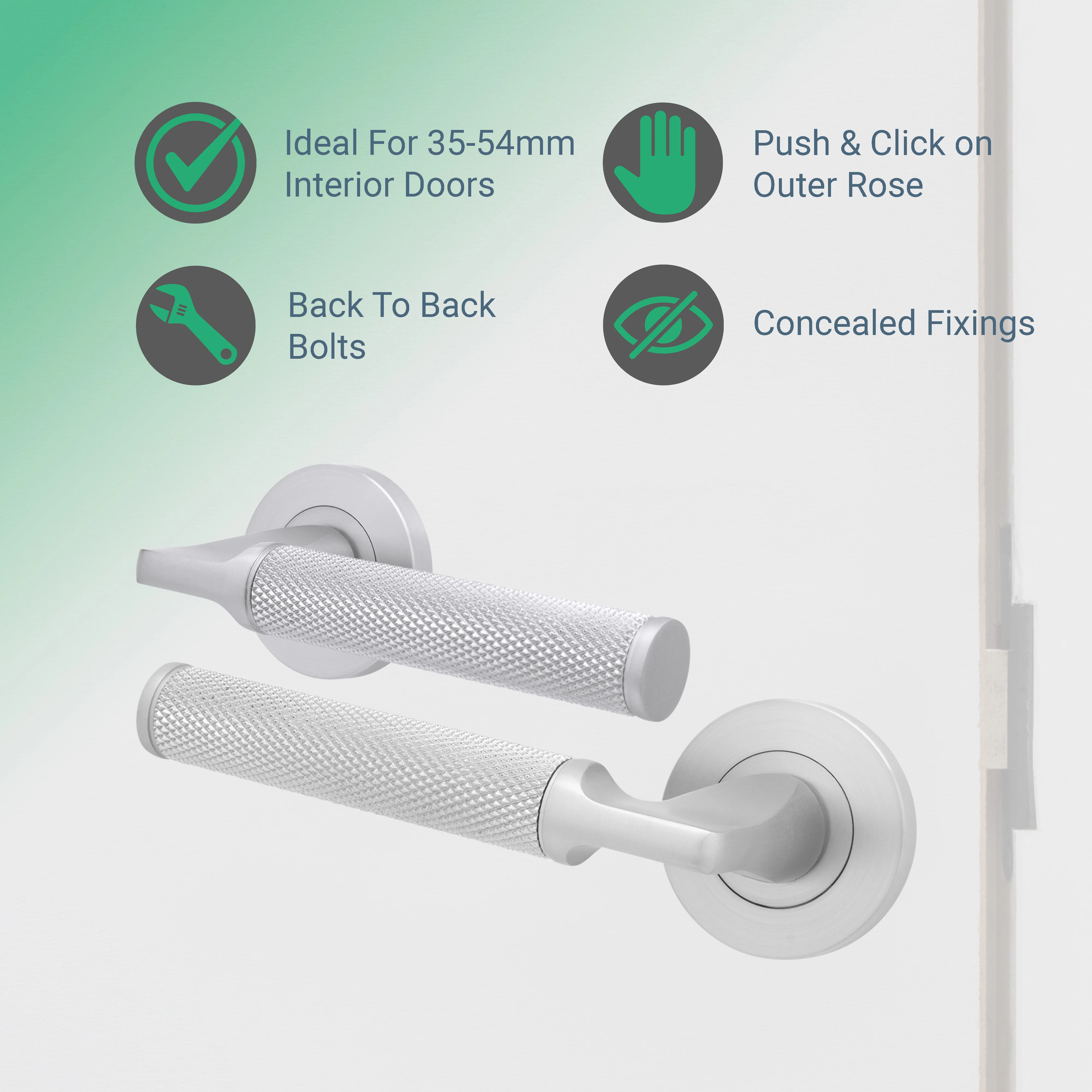 Mode-Grip Satin Chrome Lever on Rose Door Handle Pack - 3 Lever Lock - Image 2