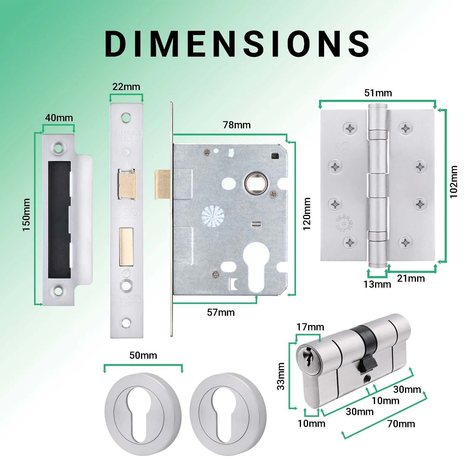 Mode-Grip Satin Chrome Lever on Rose Fire Door Handle Pack - Euro Lock & Cylinder - FD30/60 - Image 5