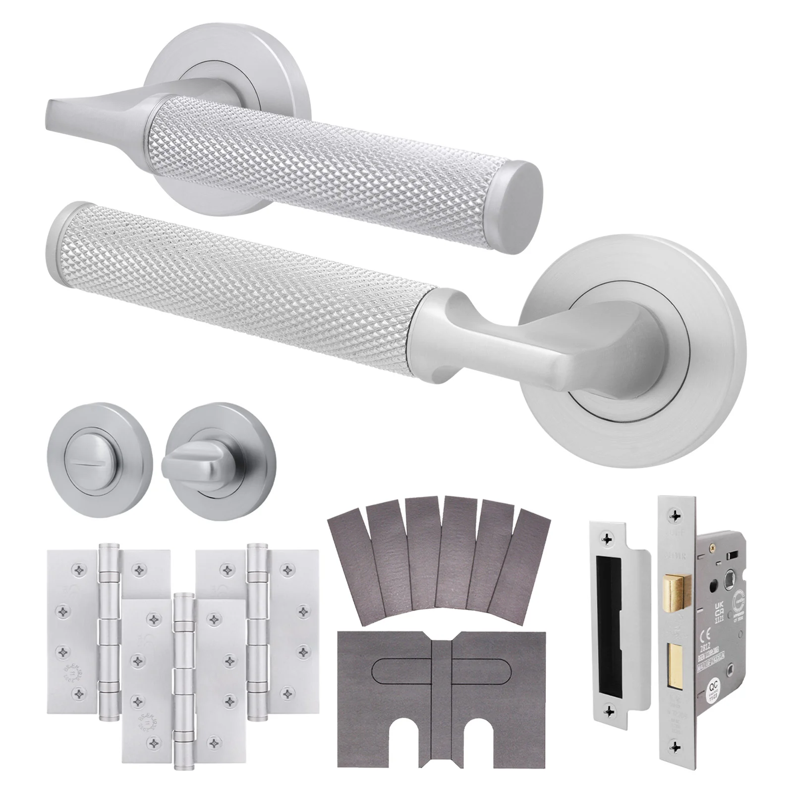 Mode-Grip Satin Chrome Lever on Rose Fire Door Handle Pack - Bathroom - FD30/60